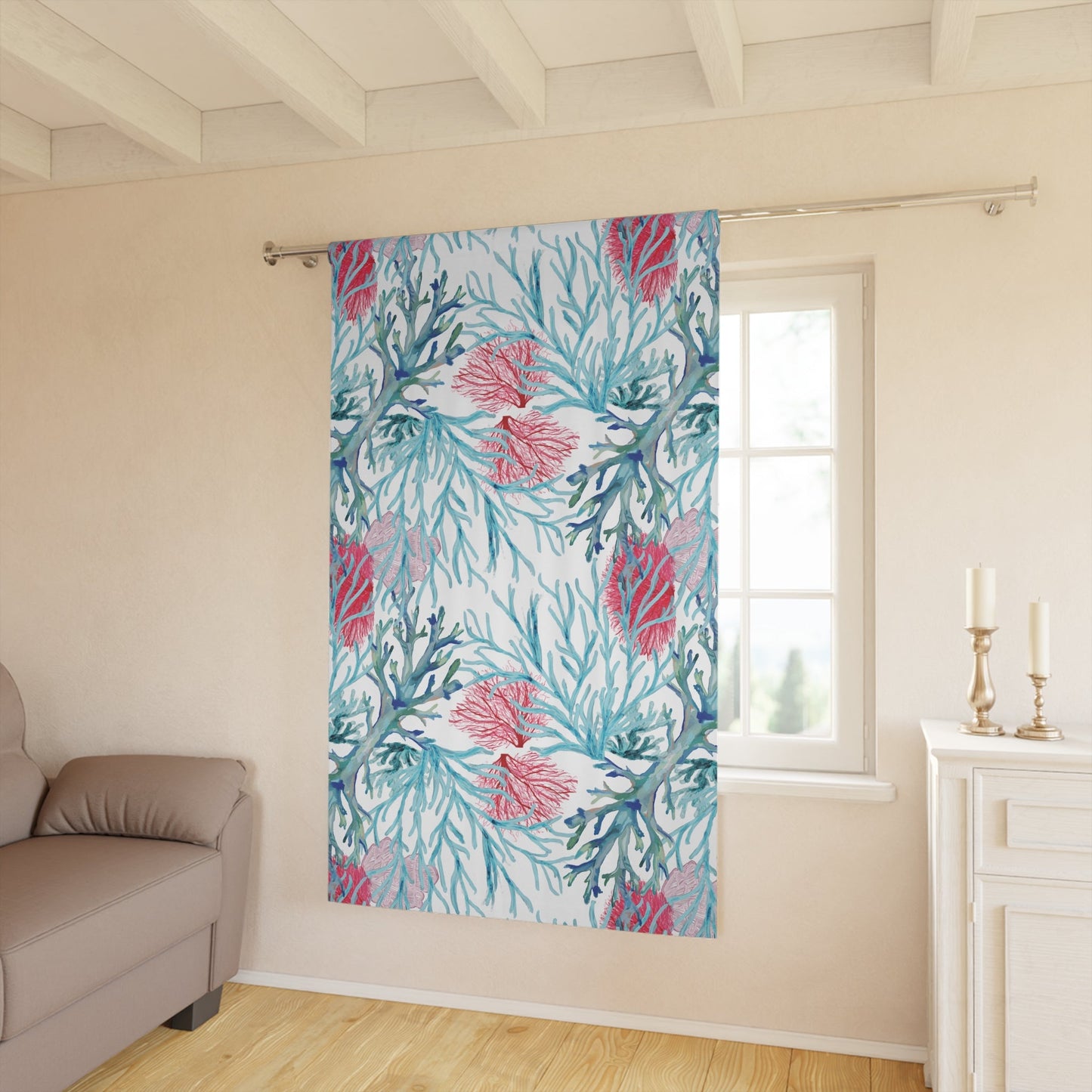 Coral Reef Window Curtain – One Piece Tropical Home Decor - Blue Cava