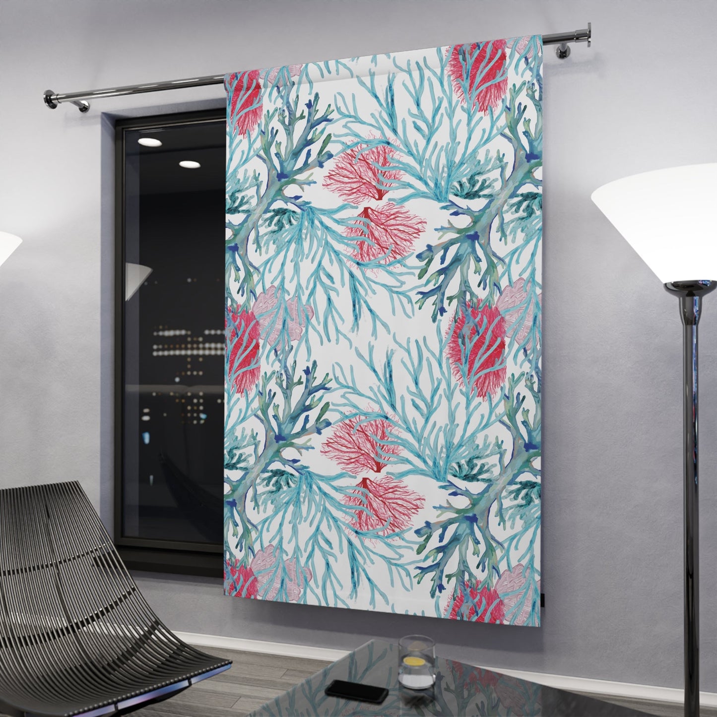 Coral Reef Window Curtain – One Piece Tropical Home Decor - Blue Cava