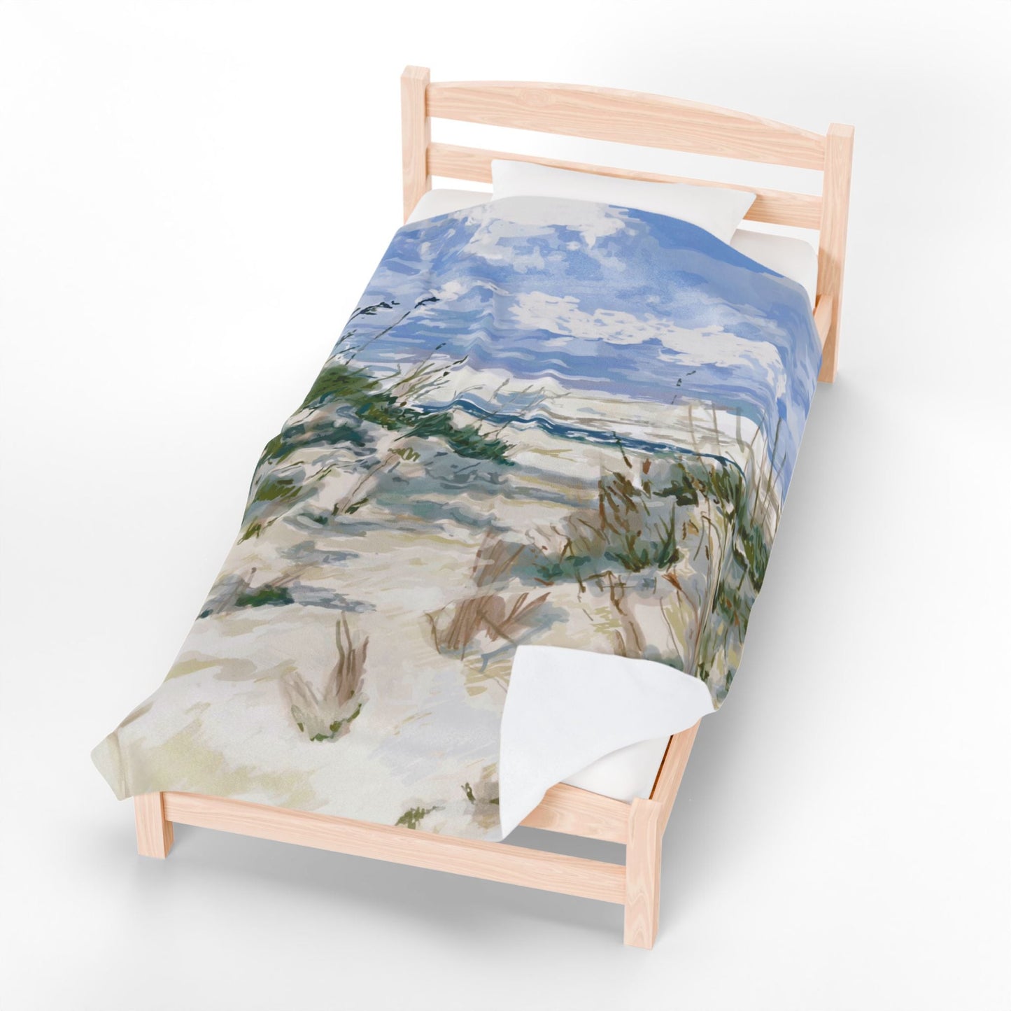 Cozy Beach Scene Velveteen Plush Blanket - Perfect for Relaxation & Gifts - Blue Cava