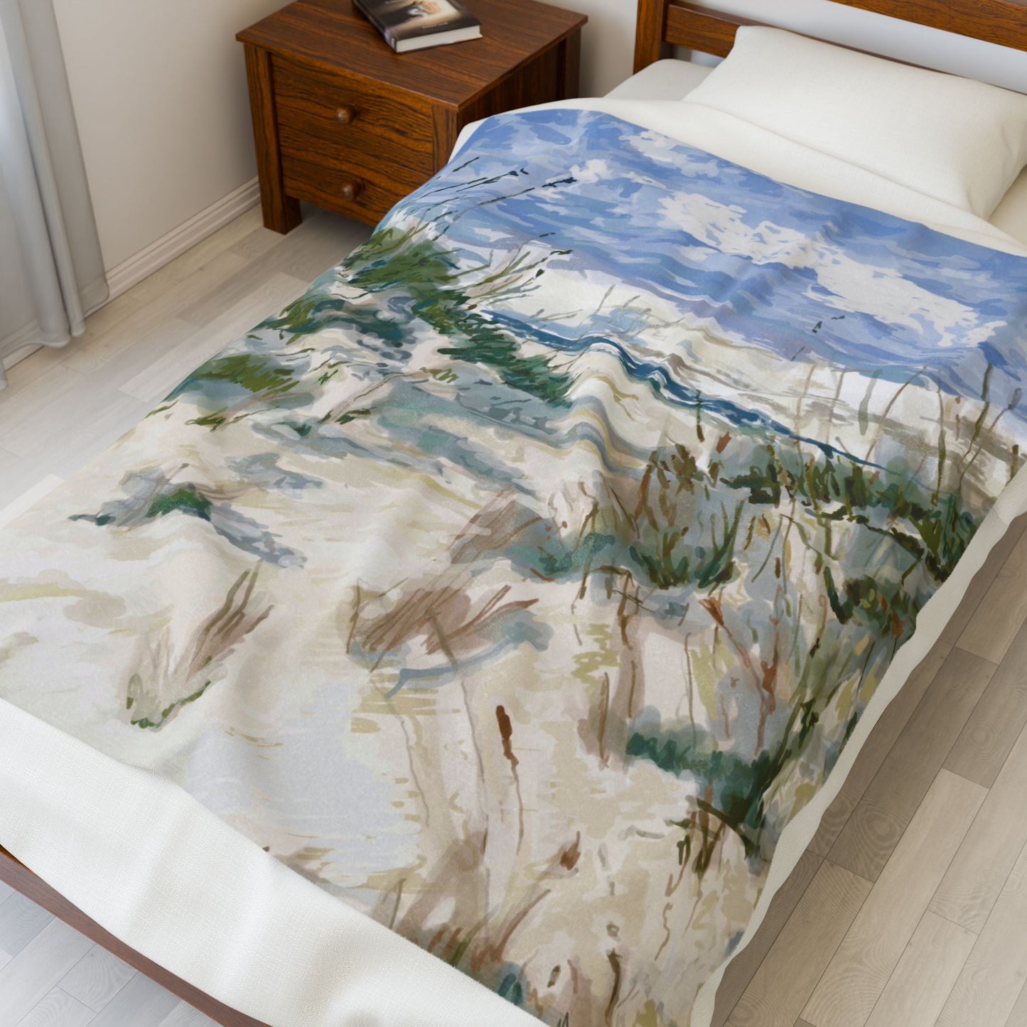 Cozy Beach Scene Velveteen Plush Blanket - Perfect for Relaxation & Gifts - Blue Cava
