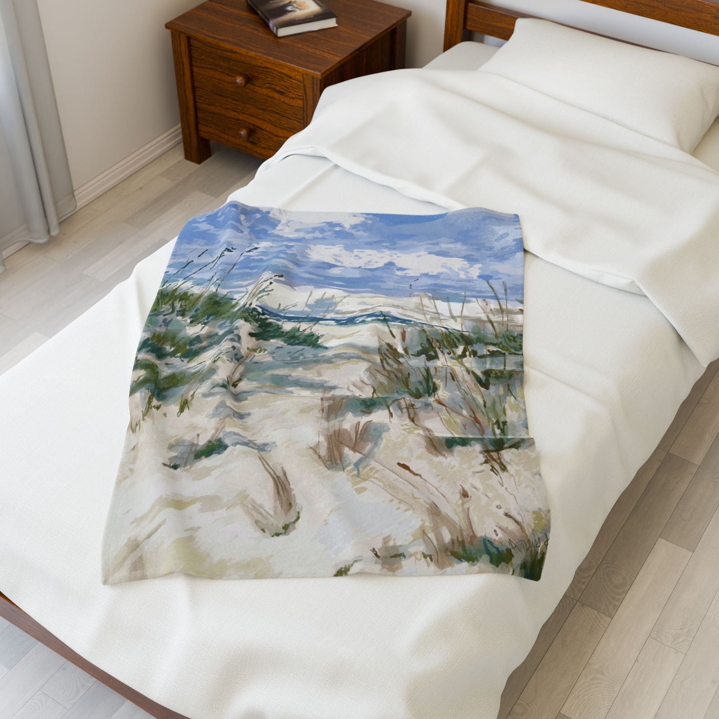 Cozy Beach Scene Velveteen Plush Blanket - Perfect for Relaxation & Gifts - Blue Cava