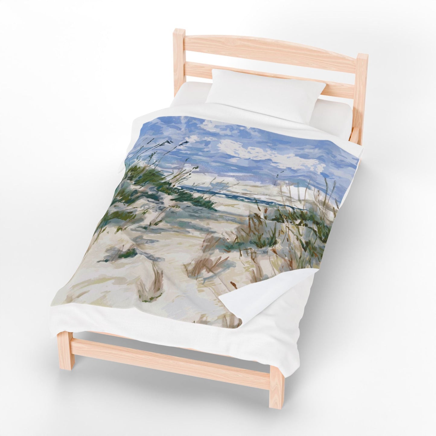 Cozy Beach Scene Velveteen Plush Blanket - Perfect for Relaxation & Gifts - Blue Cava