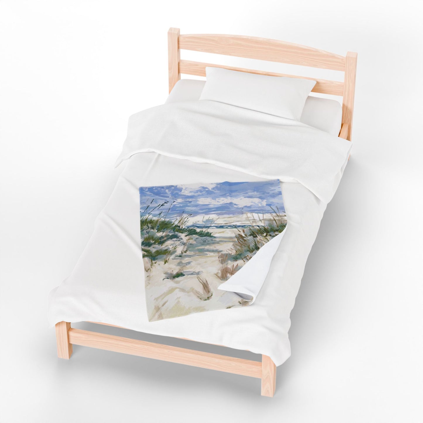 Cozy Beach Scene Velveteen Plush Blanket - Perfect for Relaxation & Gifts - Blue Cava