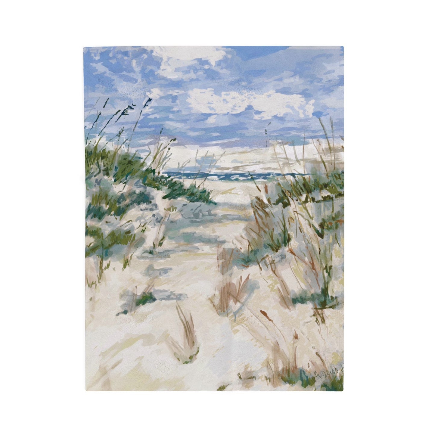 Cozy Beach Scene Velveteen Plush Blanket - Perfect for Relaxation & Gifts - Blue Cava
