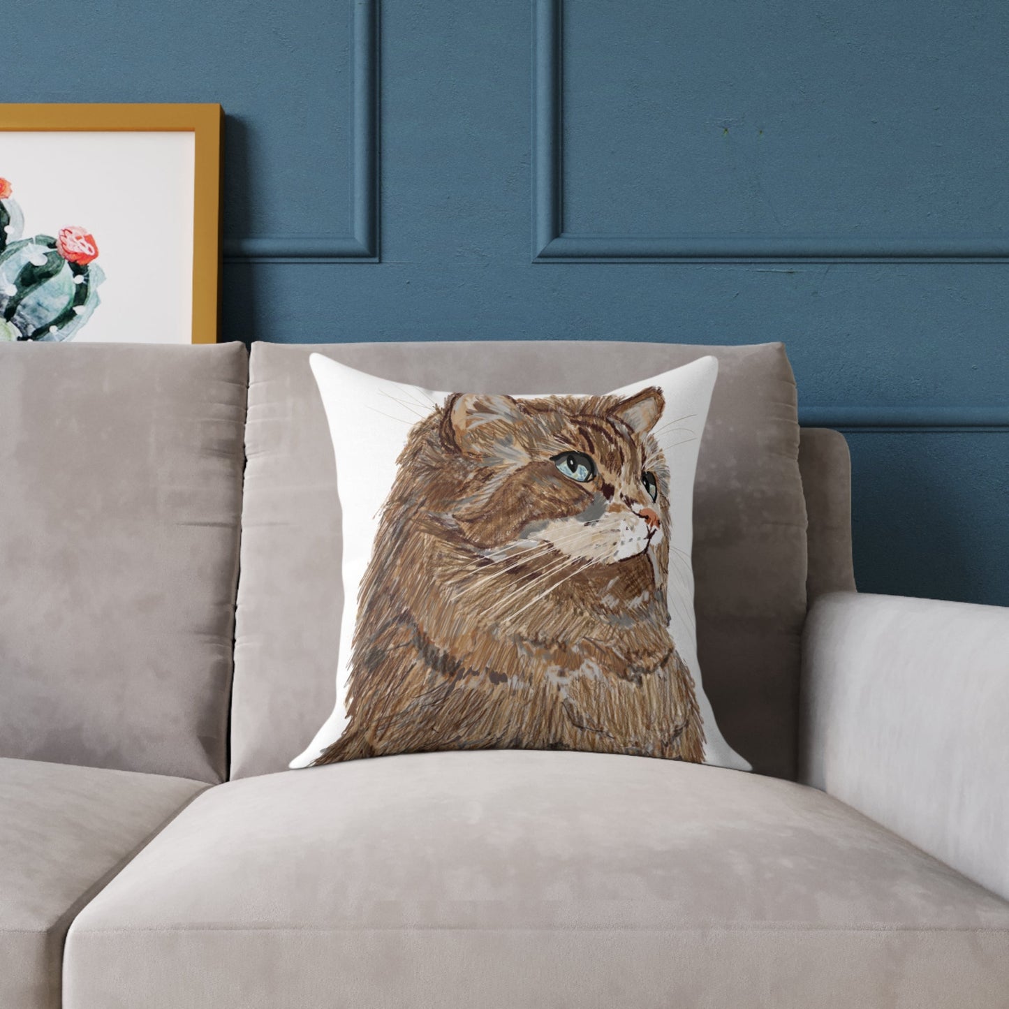 Cozy Cat Canvas Pillow - Stylish Square Accent for Cat Lovers - Blue Cava