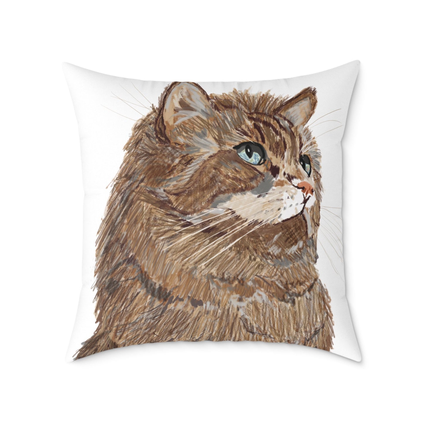 Cozy Cat Canvas Pillow - Stylish Square Accent for Cat Lovers - Blue Cava