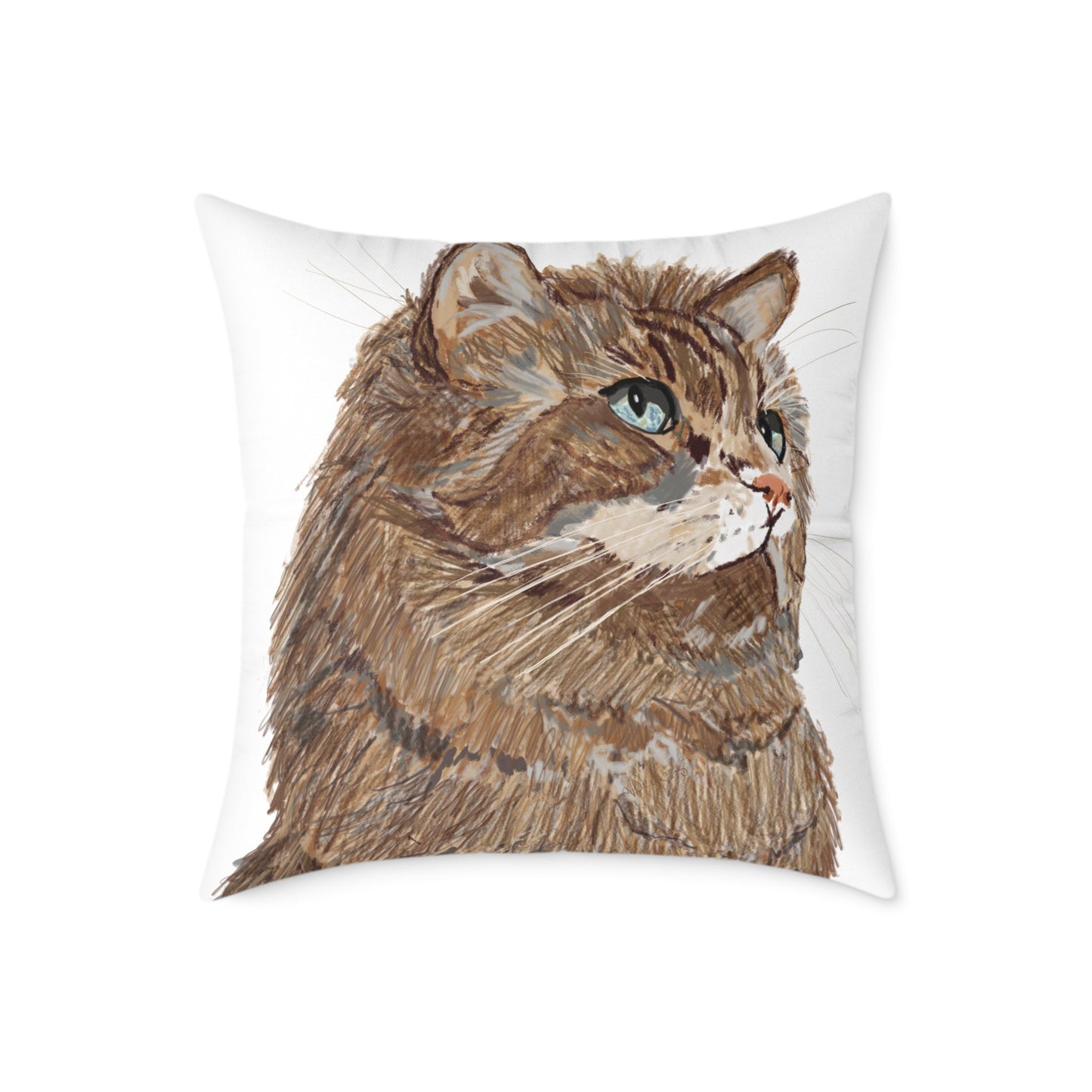 Cozy Cat Canvas Pillow - Stylish Square Accent for Cat Lovers - Blue Cava