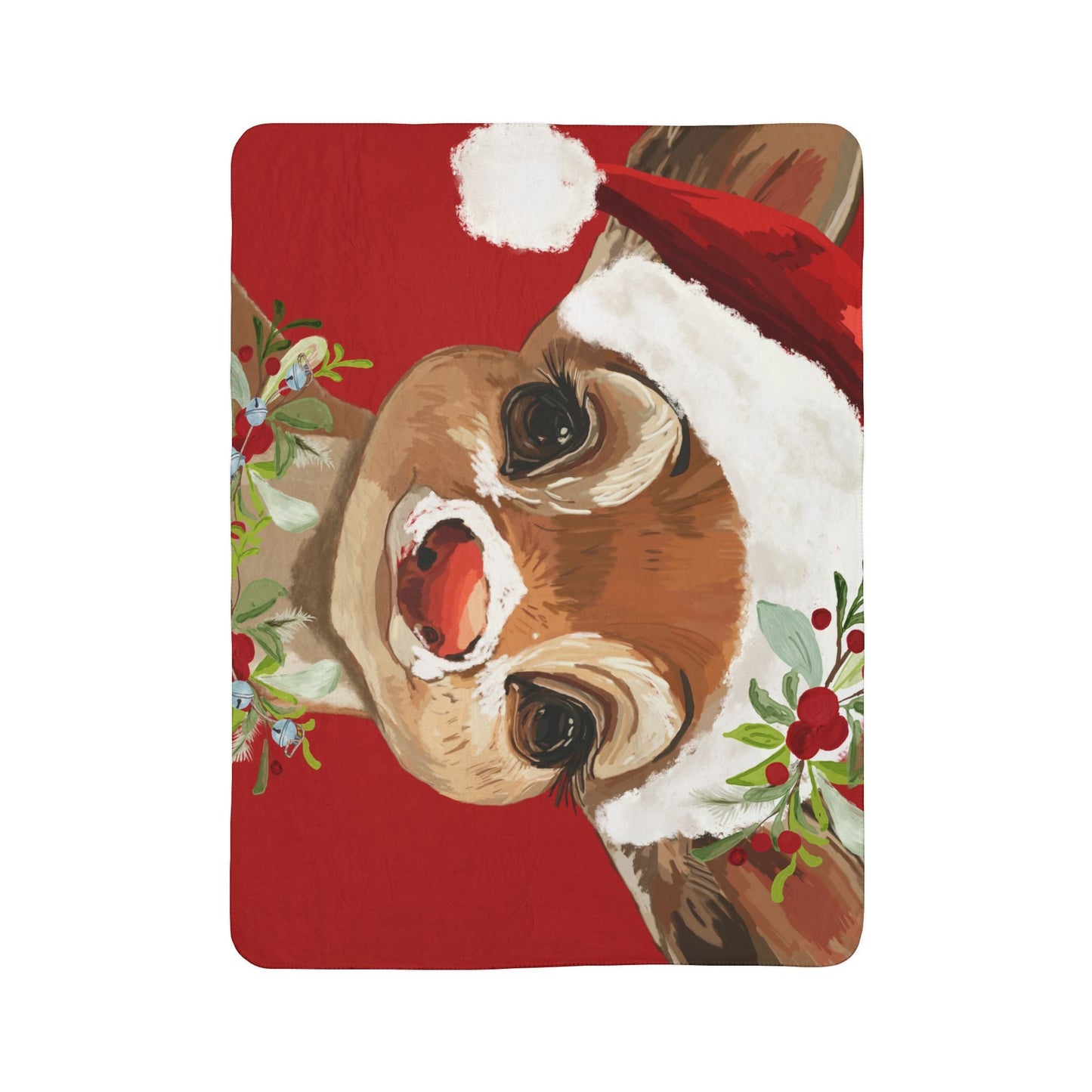 Cozy Christmas Reindeer Fleece Sherpa Blanket - Festive Holiday Decor - Blue Cava