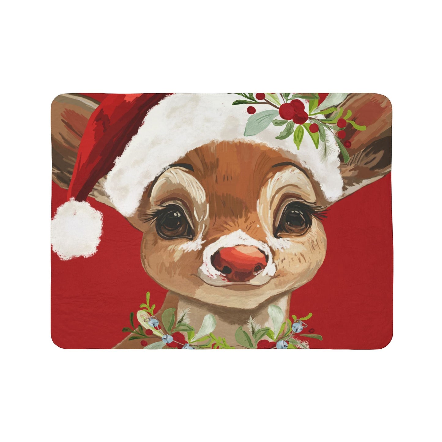 Cozy Christmas Reindeer Fleece Sherpa Blanket - Festive Holiday Decor - Blue Cava