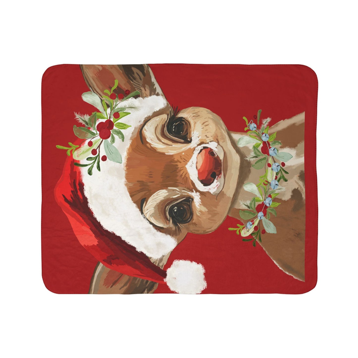 Cozy Christmas Reindeer Fleece Sherpa Blanket - Festive Holiday Decor - Blue Cava