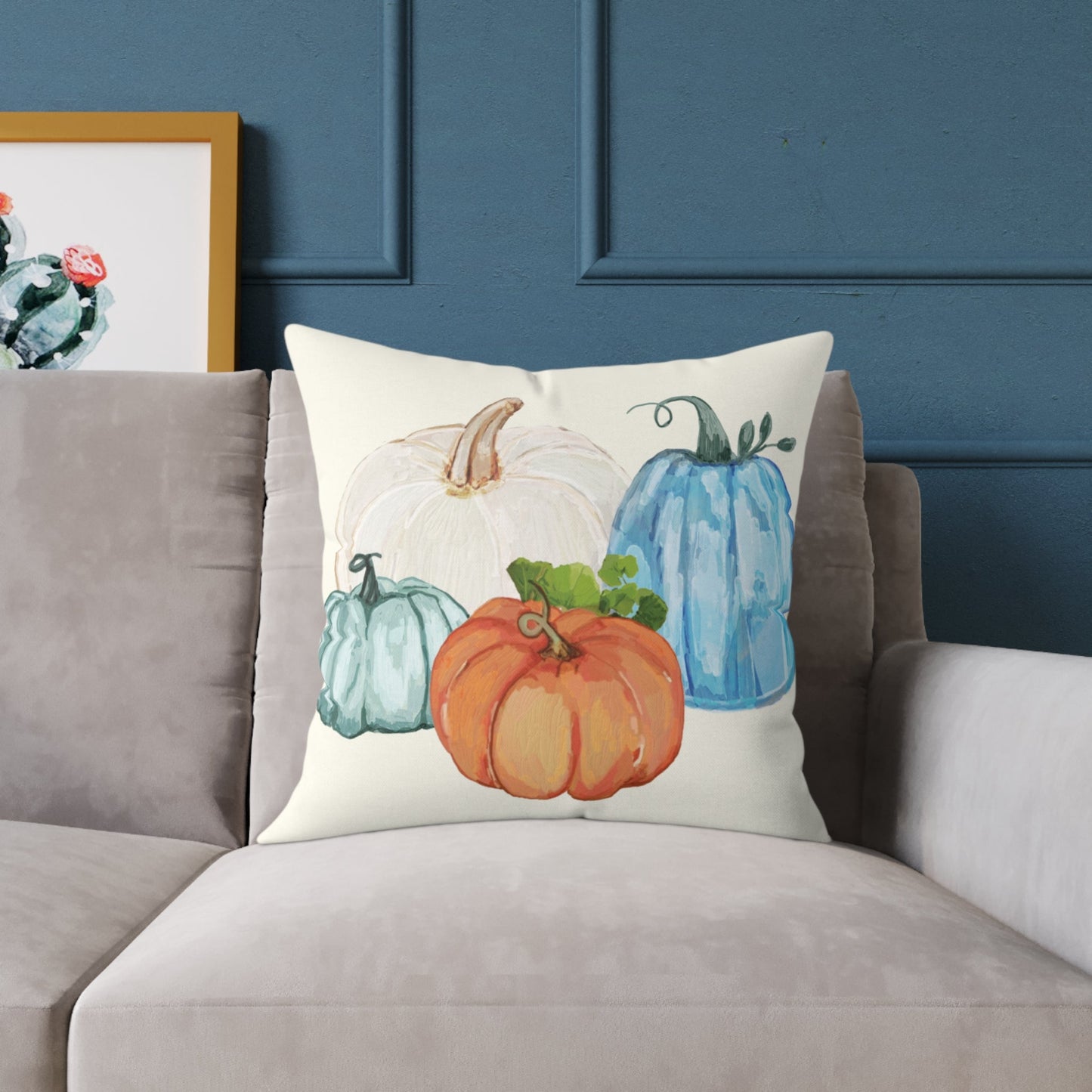 Cozy Fall Pumpkin Pillow, Autumn Decor Cushion, Harvest Home Accent, Farmhouse Style Pillow - Blue Cava