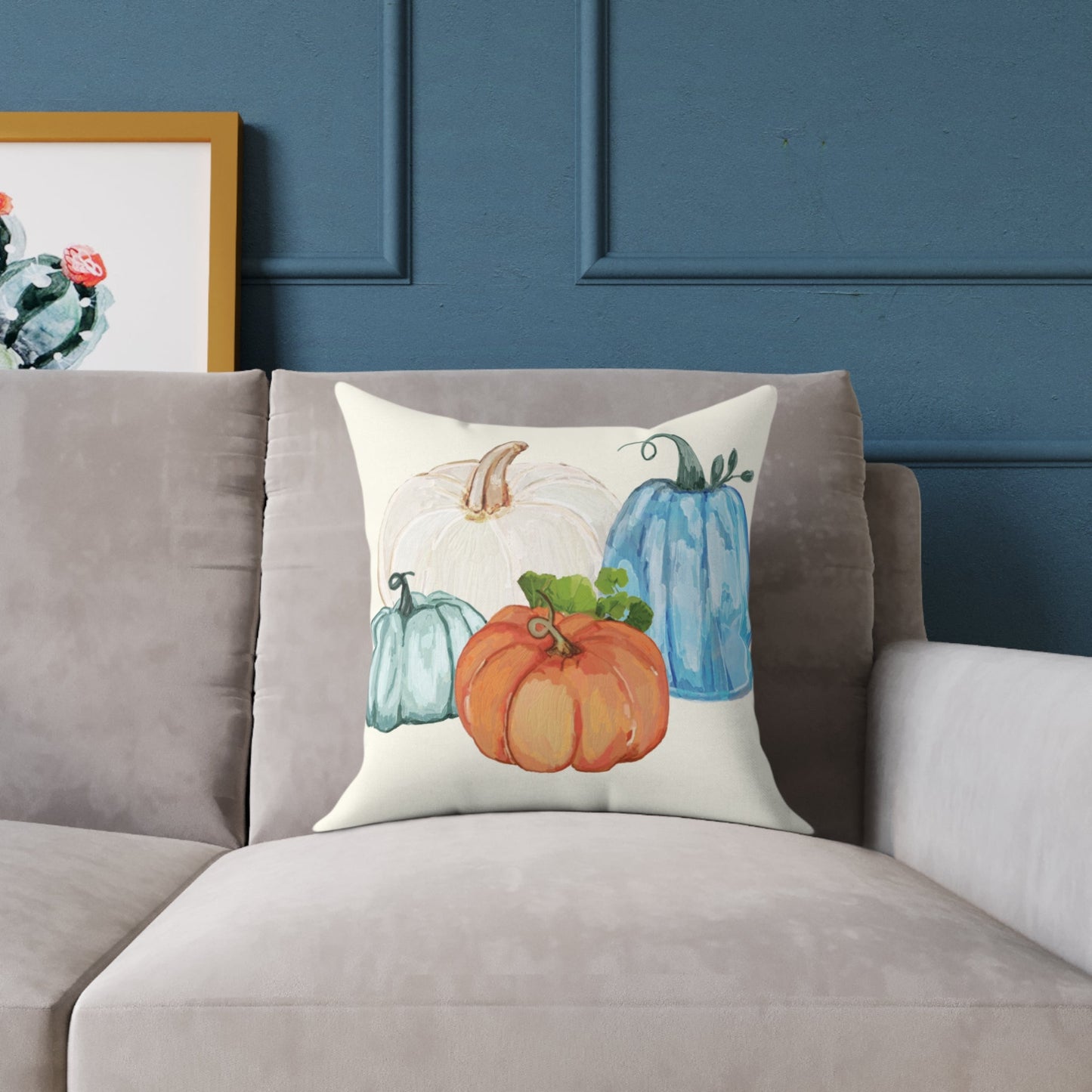 Cozy Fall Pumpkin Pillow, Autumn Decor Cushion, Harvest Home Accent, Farmhouse Style Pillow - Blue Cava