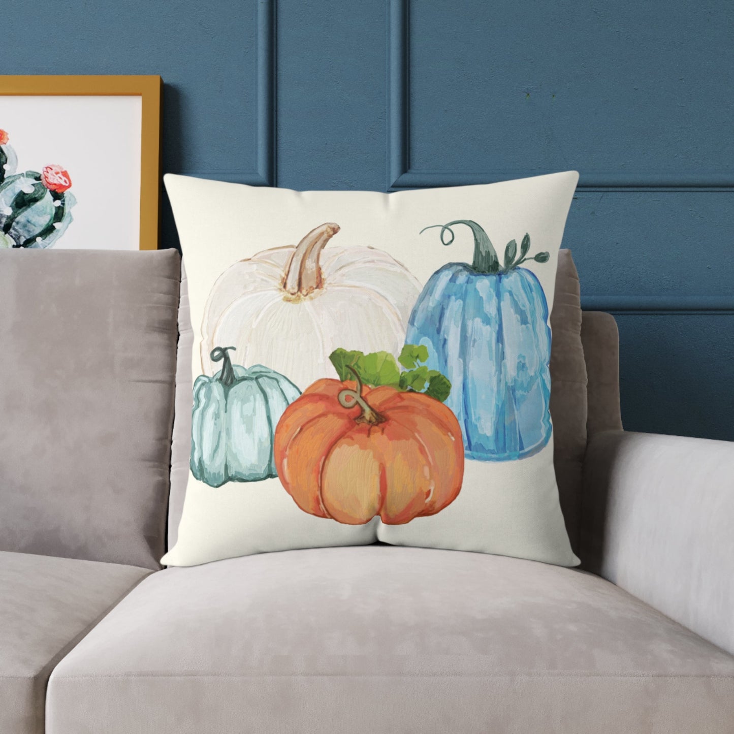 Cozy Fall Pumpkin Pillow, Autumn Decor Cushion, Harvest Home Accent, Farmhouse Style Pillow - Blue Cava