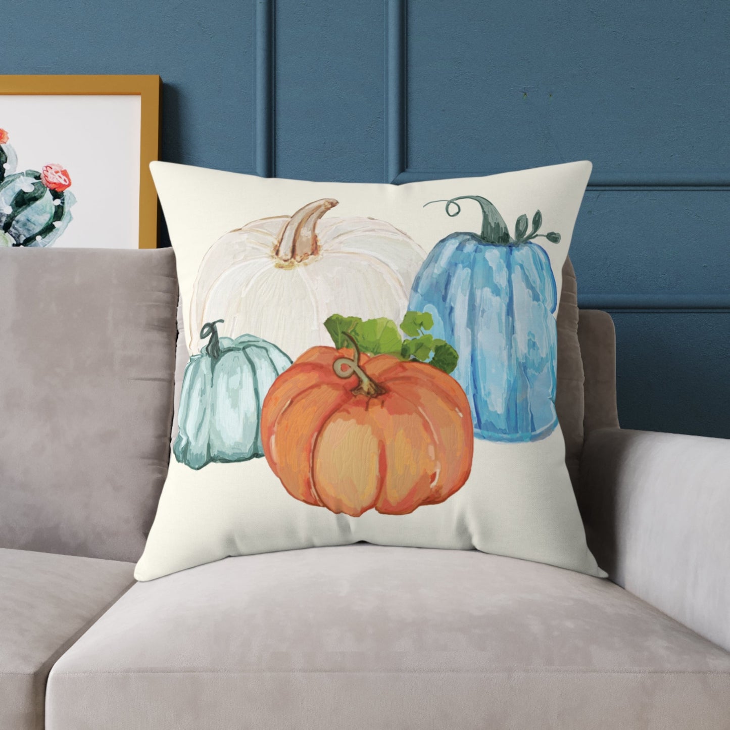 Cozy Fall Pumpkin Pillow, Autumn Decor Cushion, Harvest Home Accent, Farmhouse Style Pillow - Blue Cava