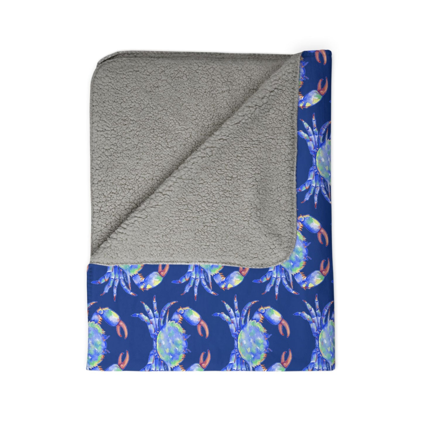 Cozy Fleece Sherpa Coastal Blue Crab Blanket - Blue Cava