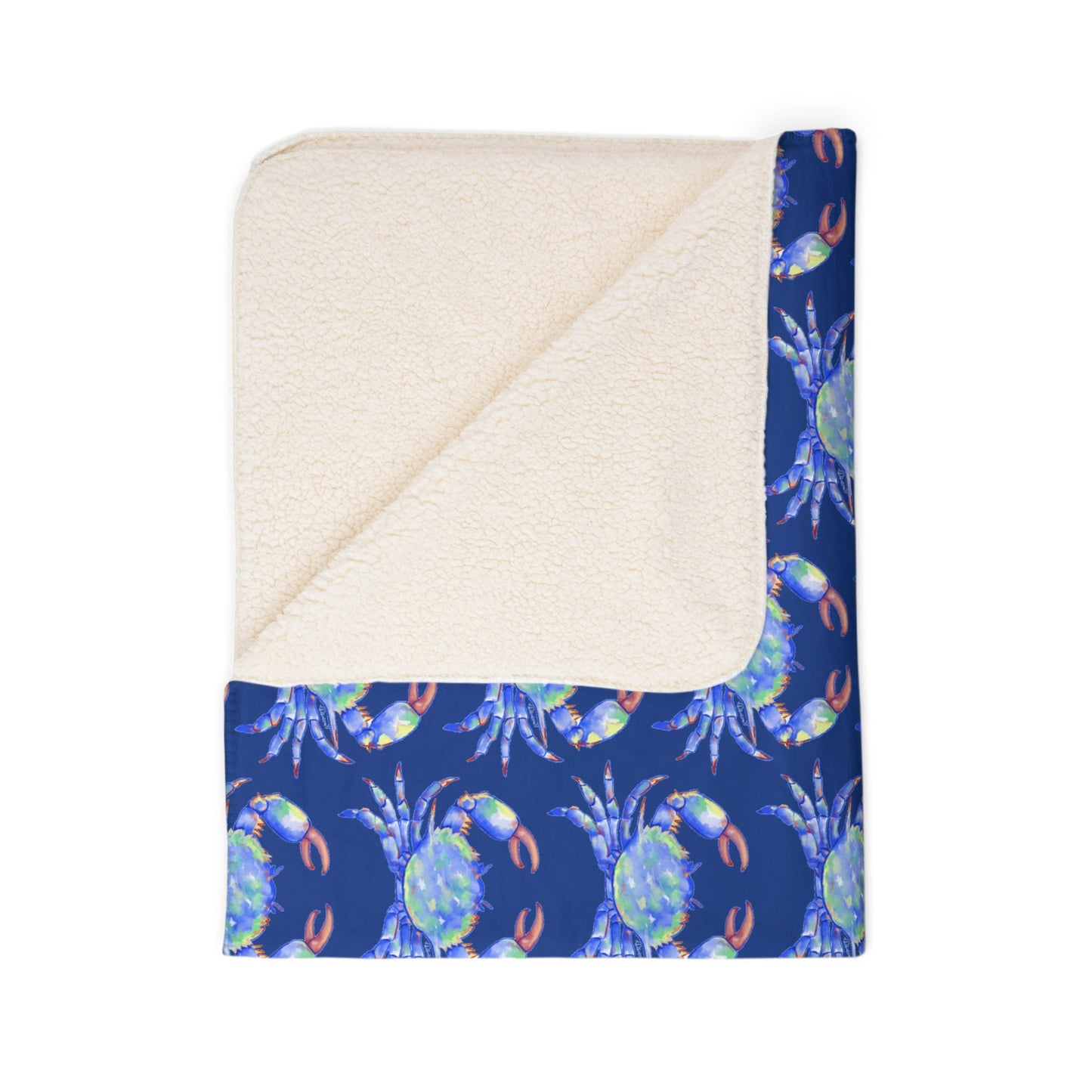 Cozy Fleece Sherpa Coastal Blue Crab Blanket - Blue Cava
