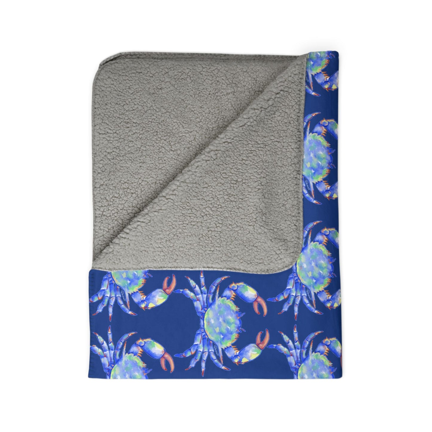 Cozy Fleece Sherpa Coastal Blue Crab Blanket - Blue Cava