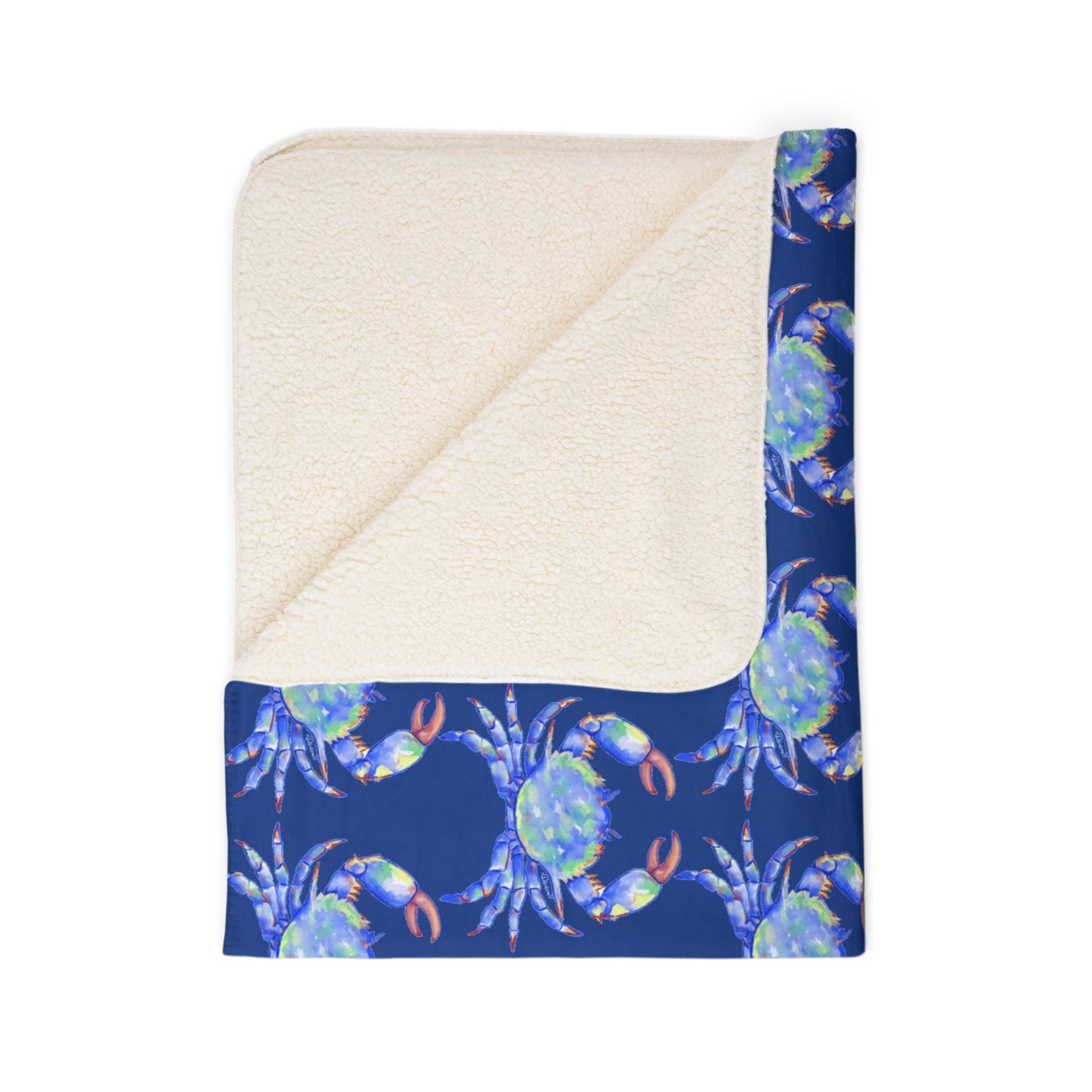 Cozy Fleece Sherpa Coastal Blue Crab Blanket - Blue Cava