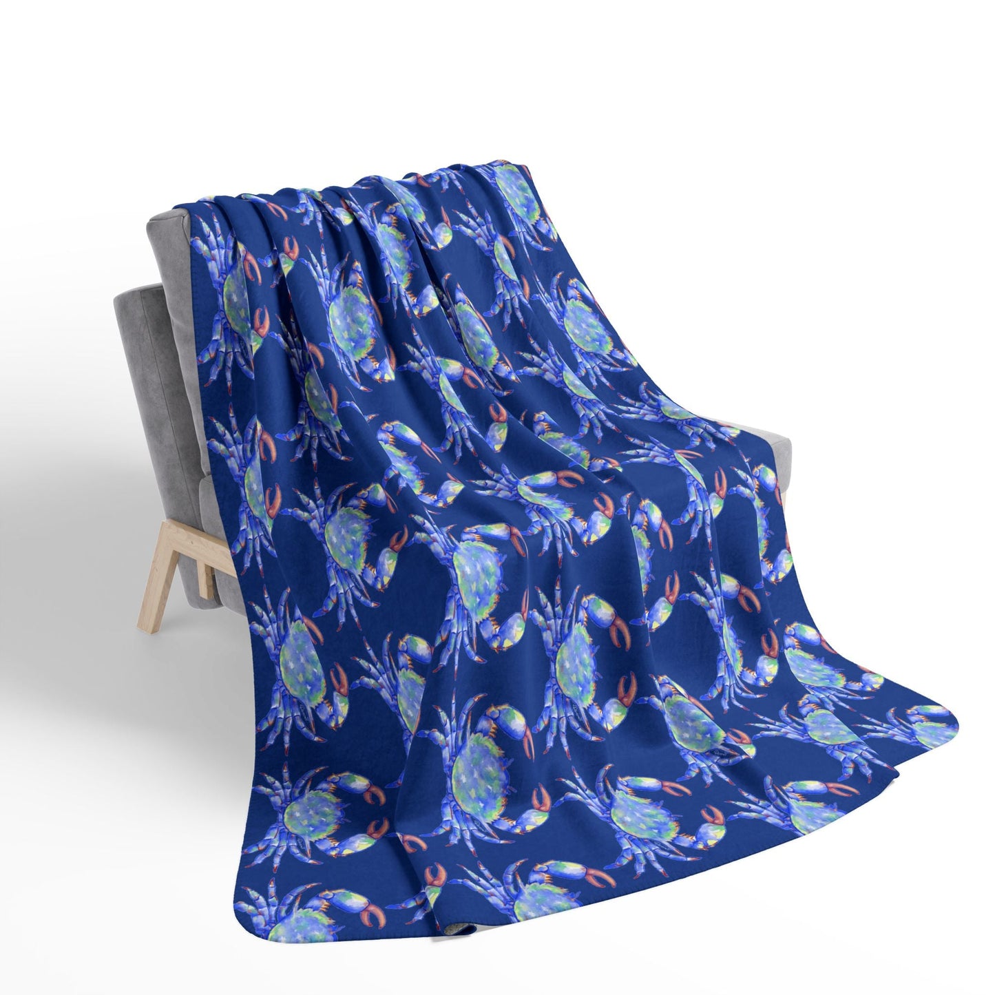 Cozy Fleece Sherpa Coastal Blue Crab Blanket - Blue Cava