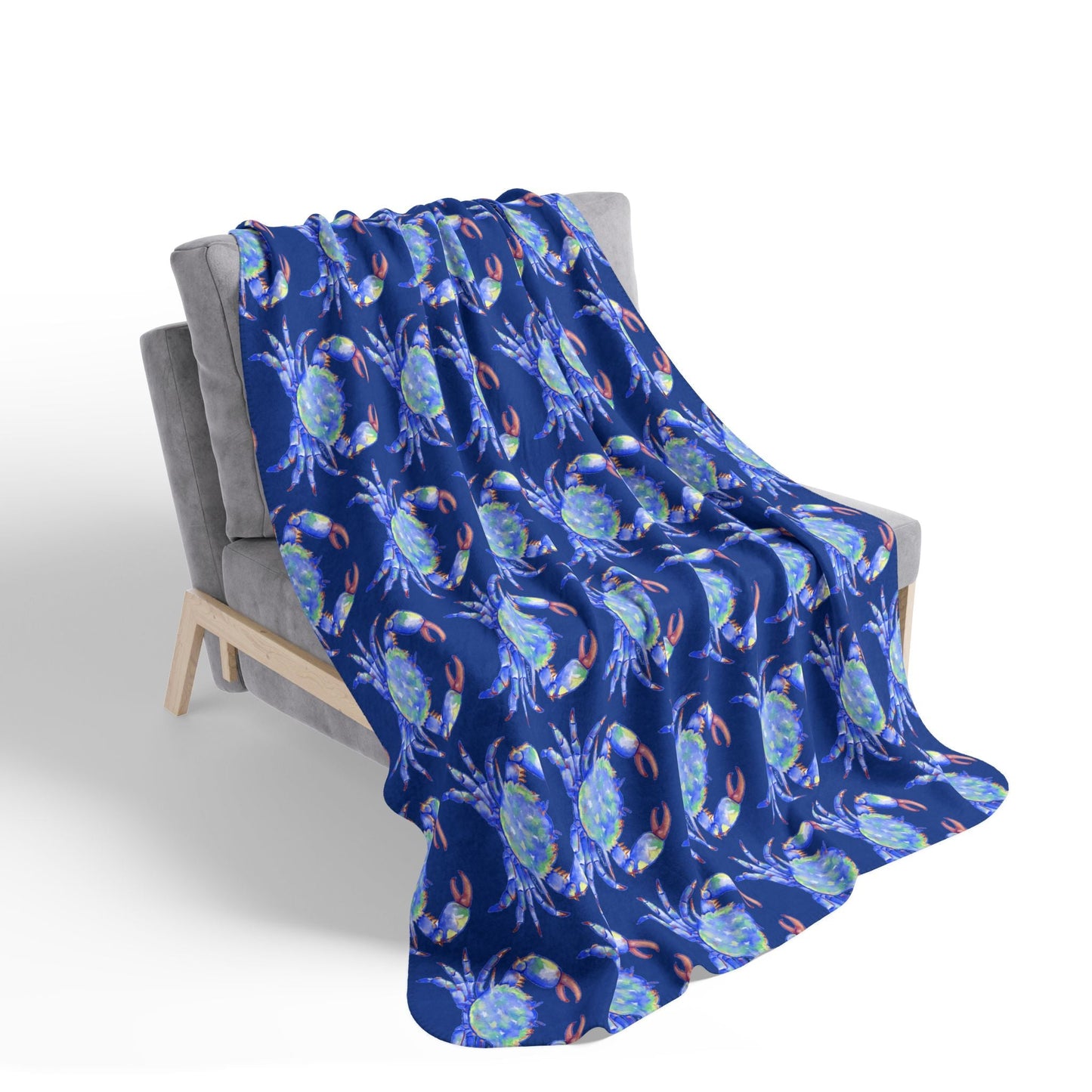 Cozy Fleece Sherpa Coastal Blue Crab Blanket - Blue Cava