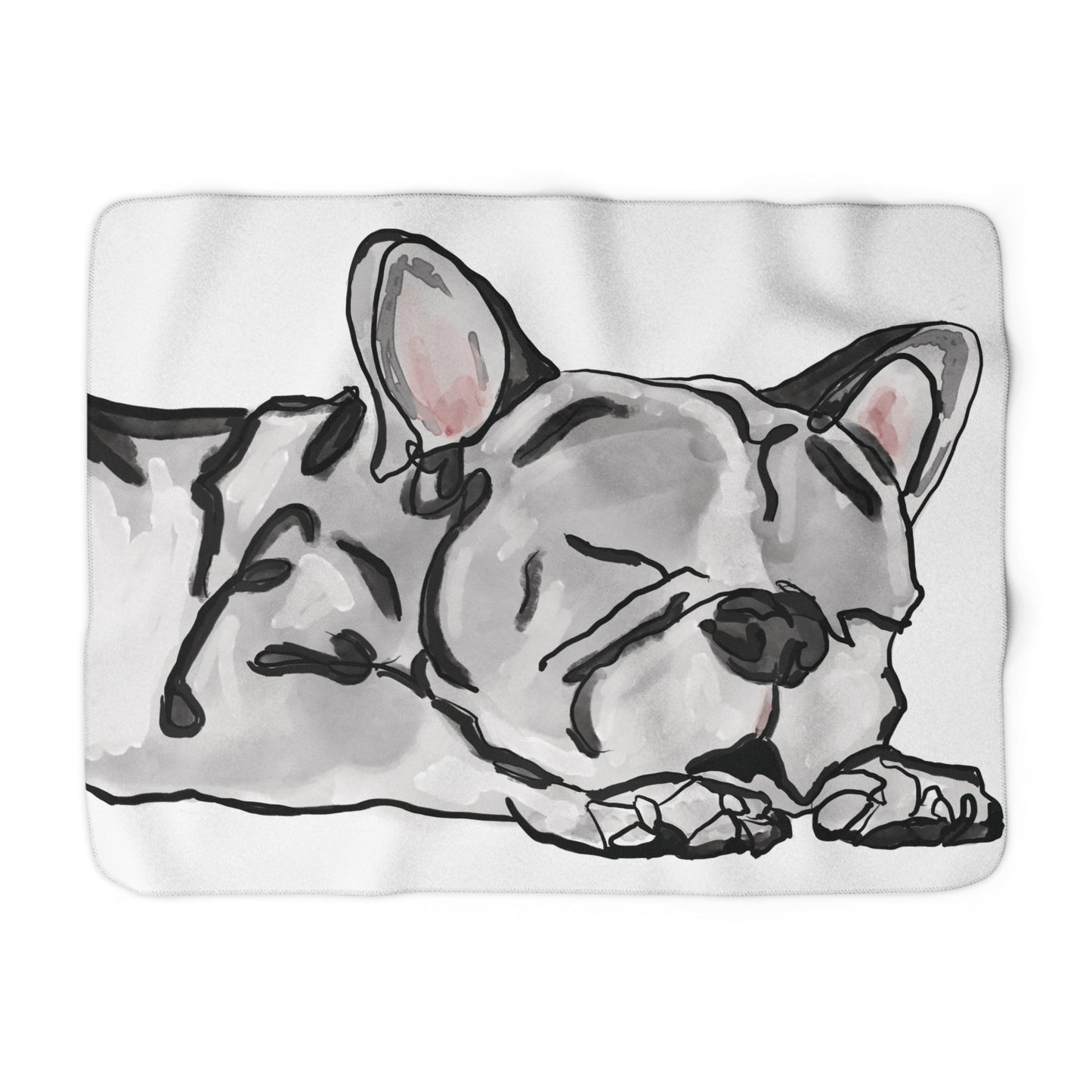 Cozy French Bulldog Sleeping Dog Portrait Sherpa Fleece Blanket - Blue Cava