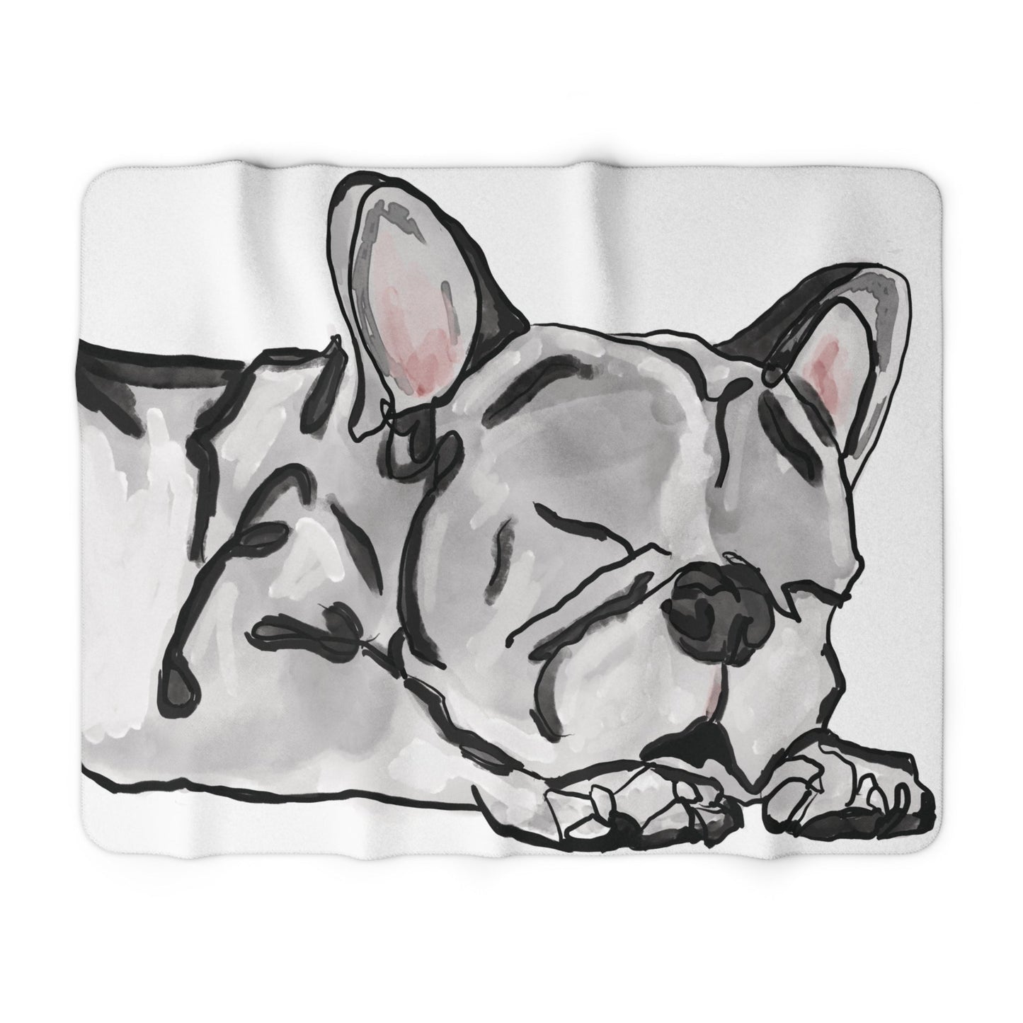 Cozy French Bulldog Sleeping Dog Portrait Sherpa Fleece Blanket - Blue Cava