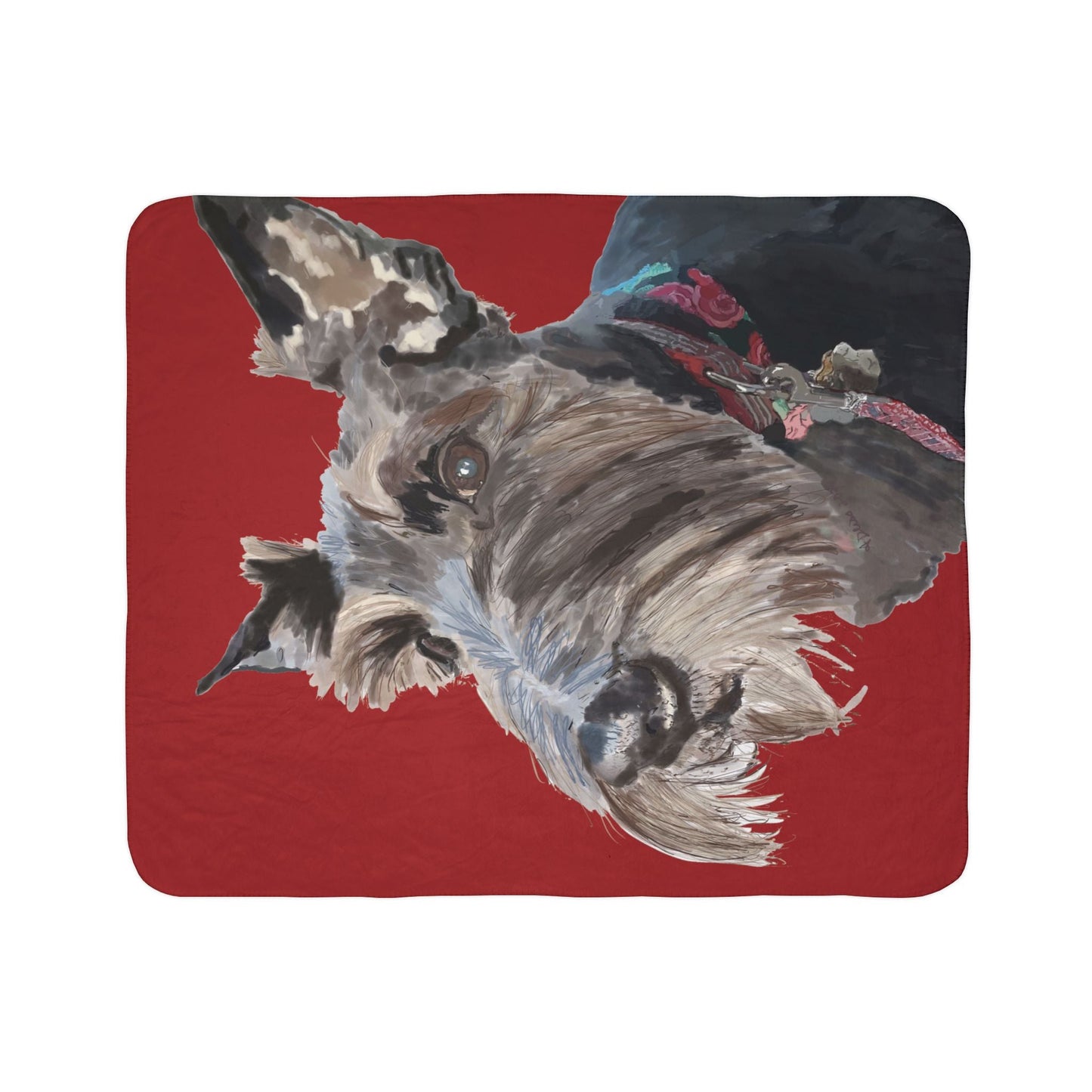 Cozy Scottish Terrier Dog Lover Fleece Sherpa Blanket | Pet Gift, Home Decor - Blue Cava