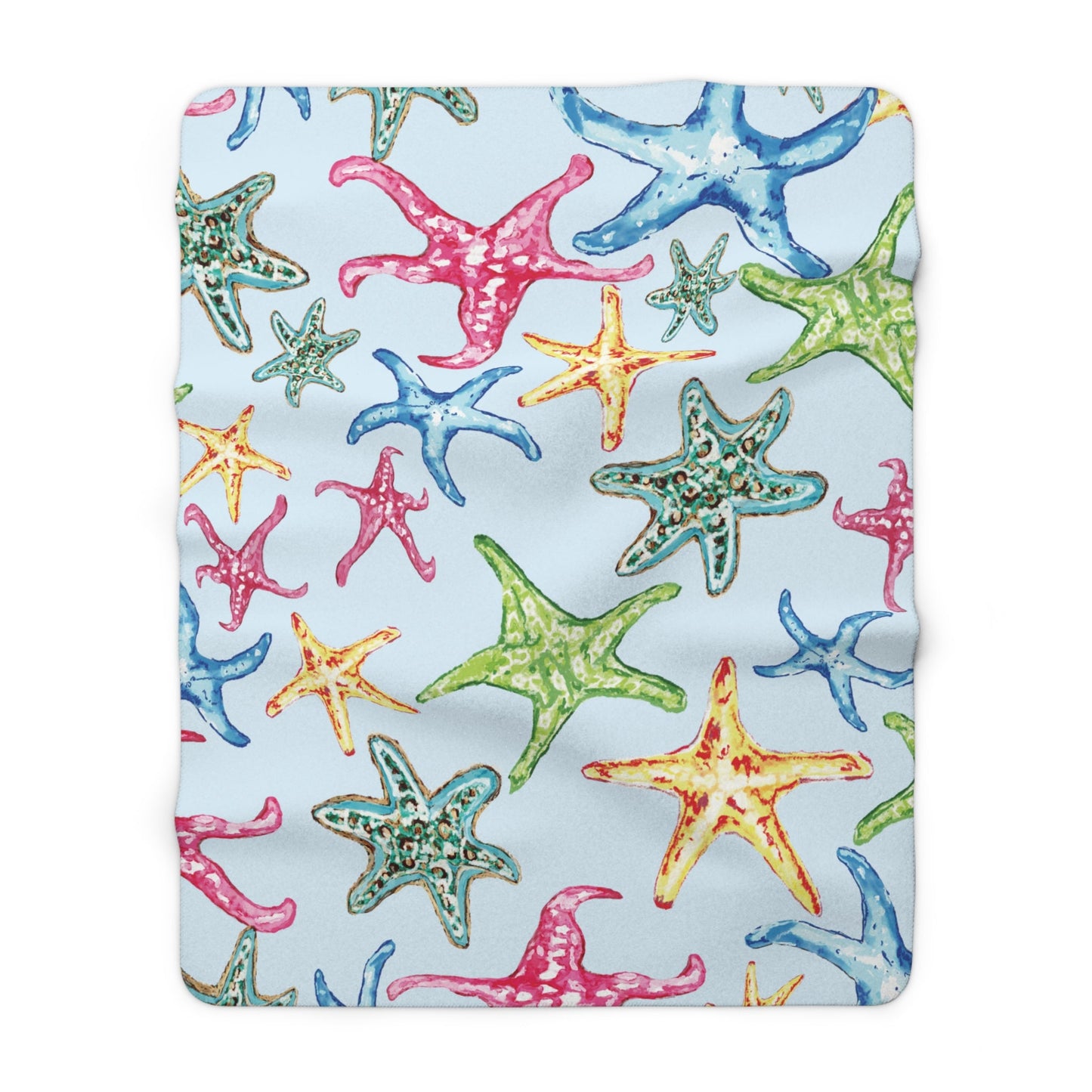 Cozy Starfish Sherpa Fleece Blanket, Beach Decor Gift, Summer Vibes Throw, Nautical Home Accent - Blue Cava