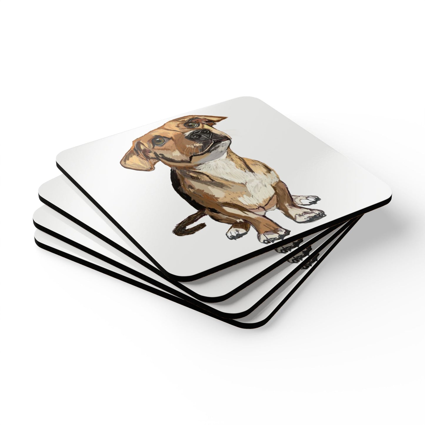 Curious Dog Cork Coaster Set - Ideal Pet Lover Gift - Blue Cava