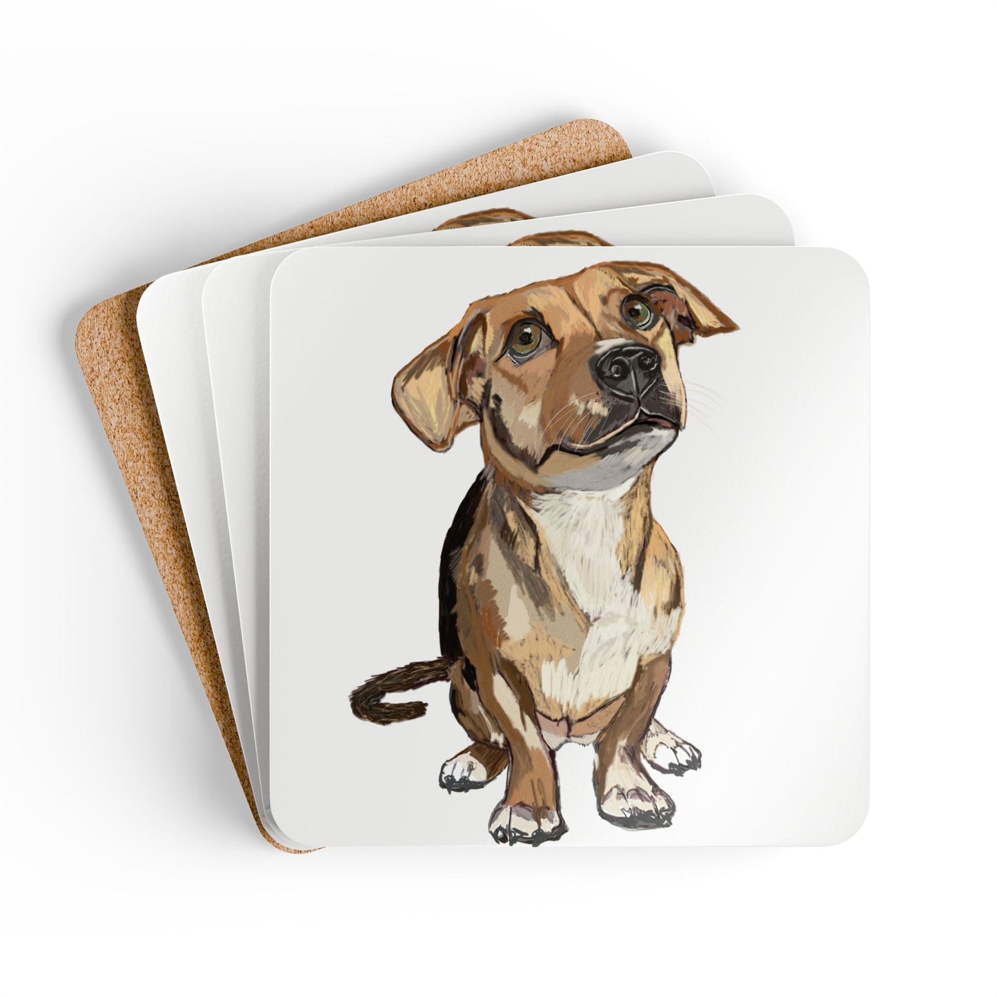 Curious Dog Cork Coaster Set - Ideal Pet Lover Gift - Blue Cava