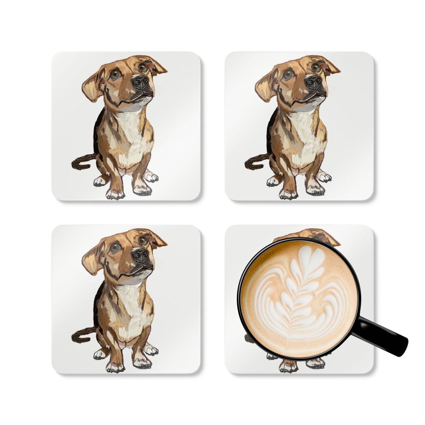 Curious Dog Cork Coaster Set - Ideal Pet Lover Gift - Blue Cava