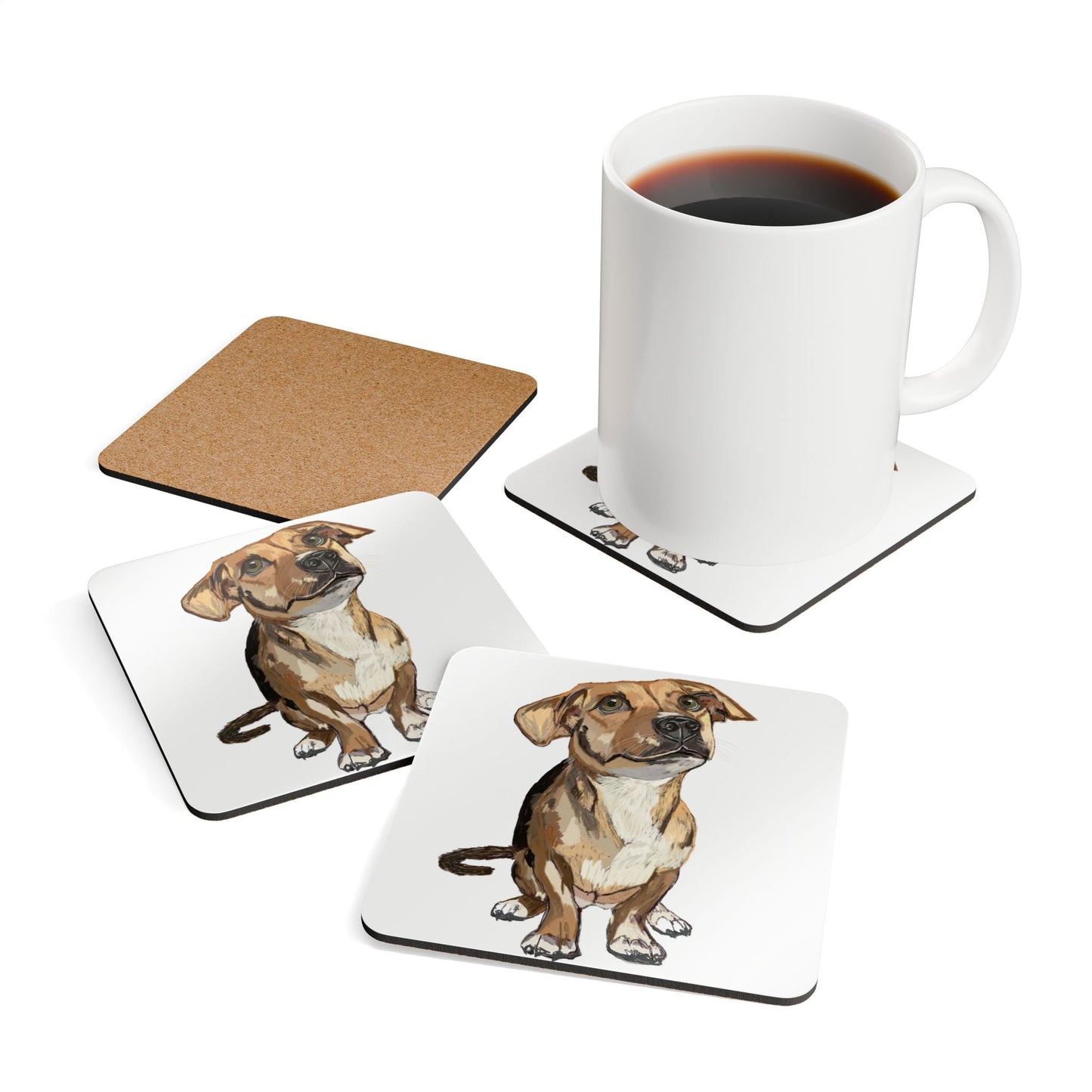 Curious Dog Cork Coaster Set - Ideal Pet Lover Gift - Blue Cava
