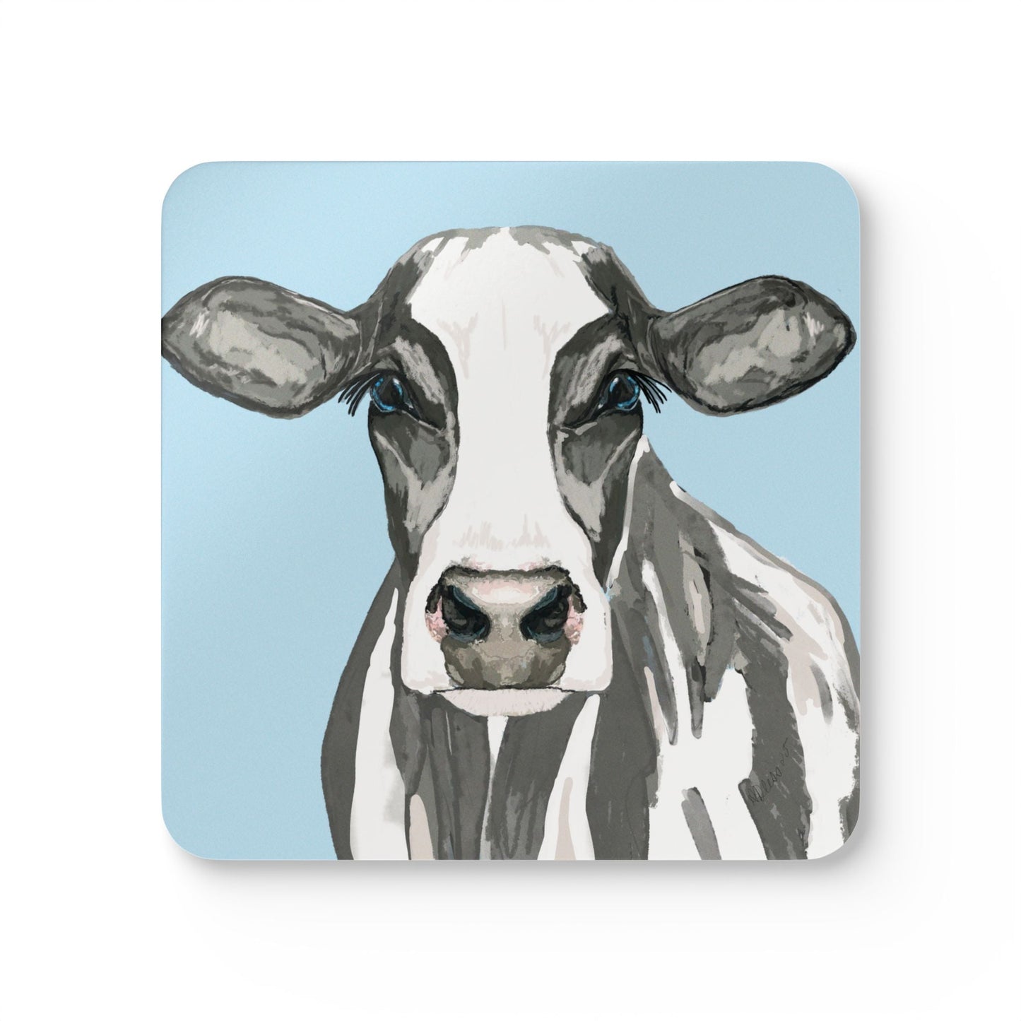 Cute Cow Cork Coaster Set - Farmhouse Decor for Home & Kitchen - Blue Cava