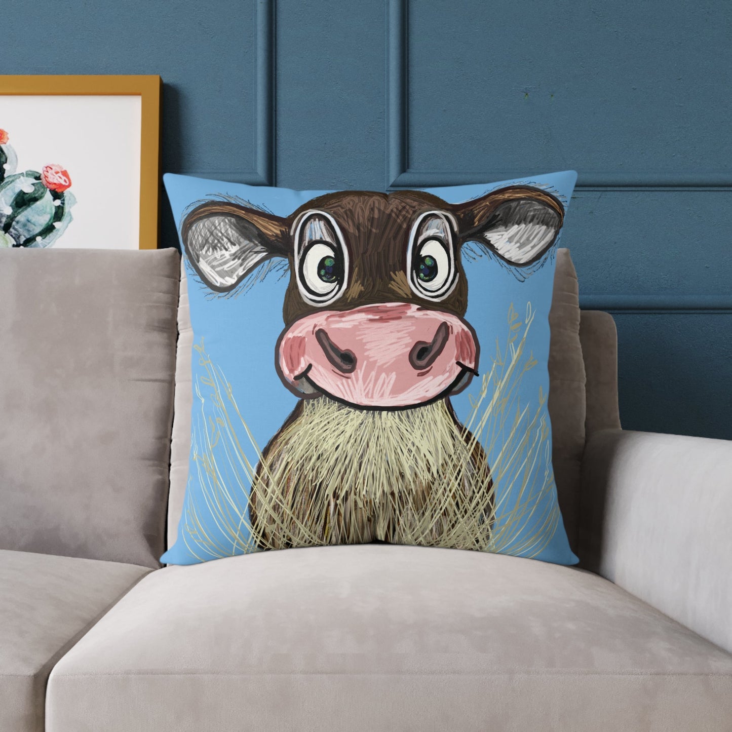 Cute Cow Square Pillow, Farmhouse Decor Home Accent - Blue Cava