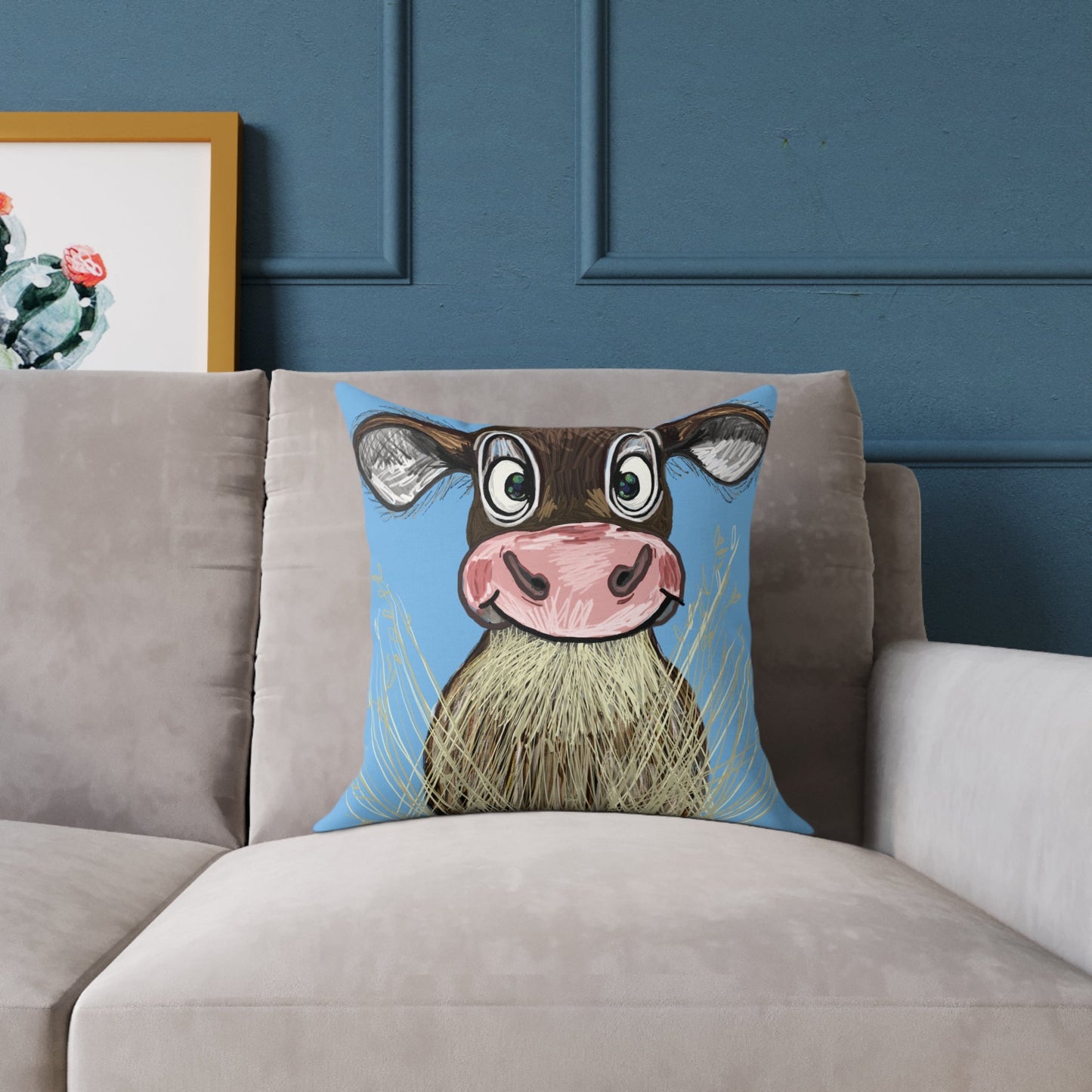 Cute Cow Square Pillow, Farmhouse Decor Home Accent - Blue Cava