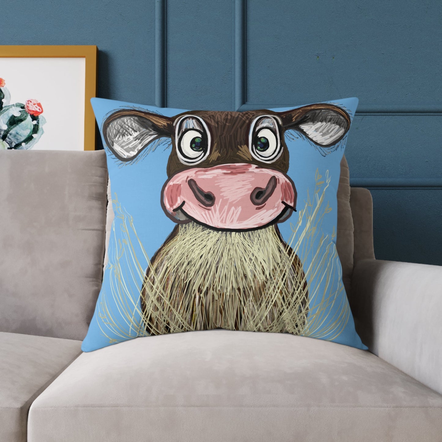 Cute Cow Square Pillow, Farmhouse Decor Home Accent - Blue Cava