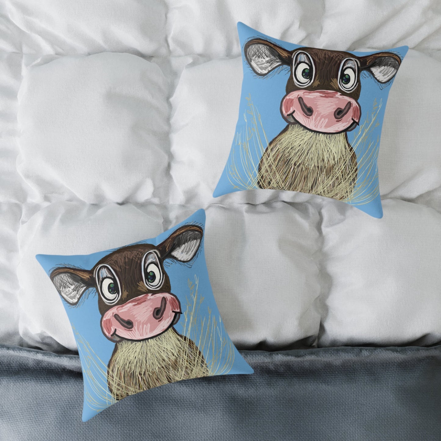 Cute Cow Square Pillow, Farmhouse Decor Home Accent - Blue Cava