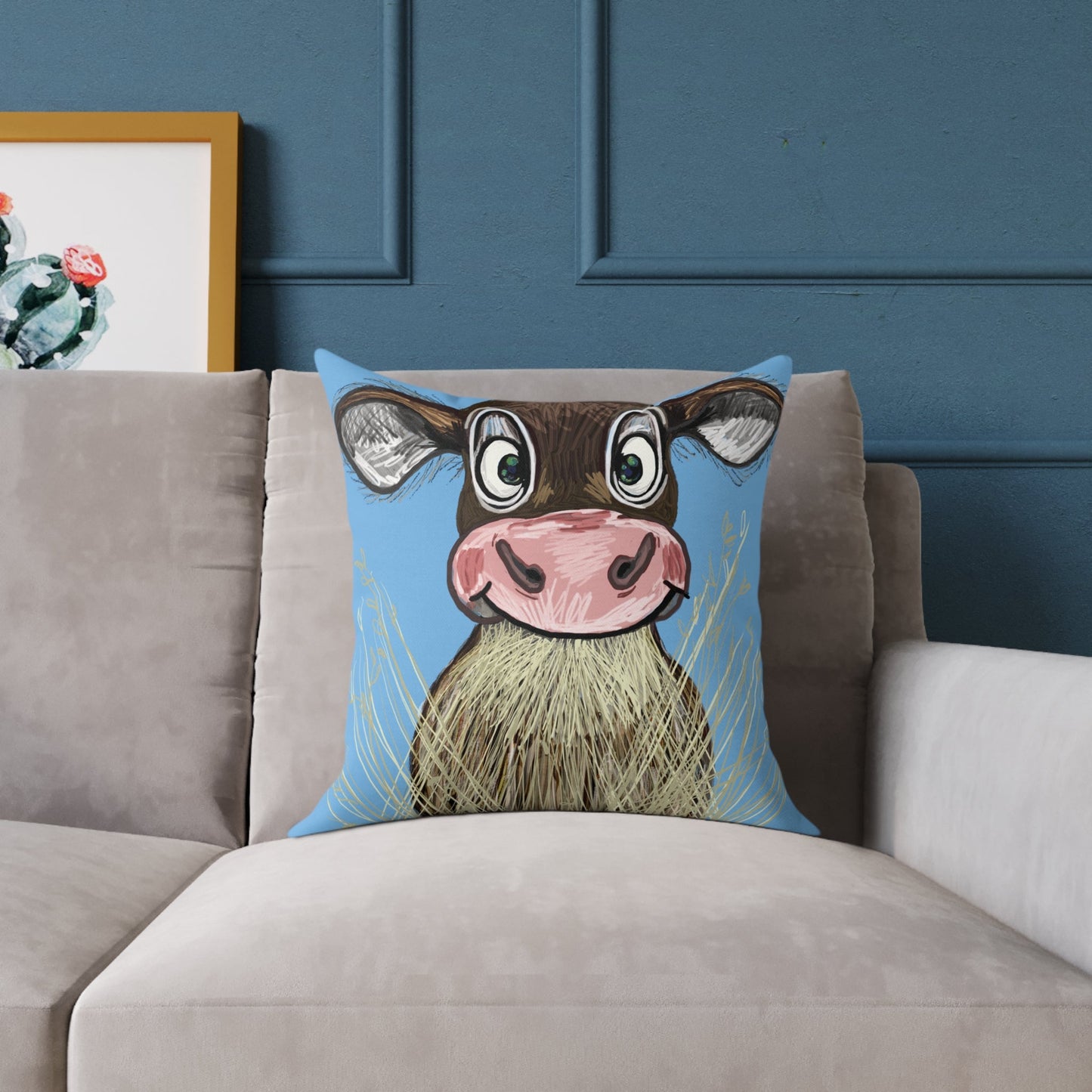 Cute Cow Square Pillow, Farmhouse Decor Home Accent - Blue Cava
