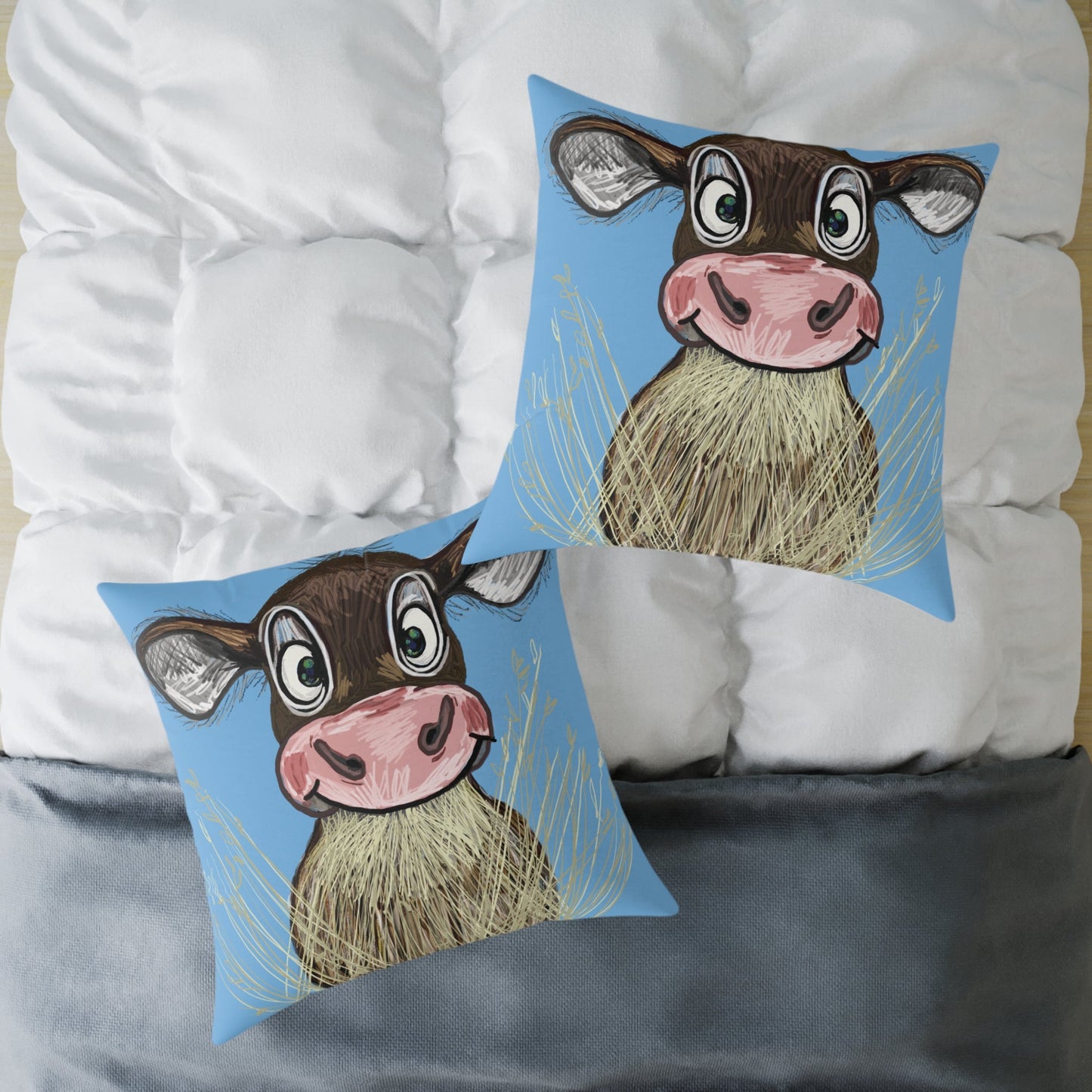 Cute Cow Square Pillow, Farmhouse Decor Home Accent - Blue Cava