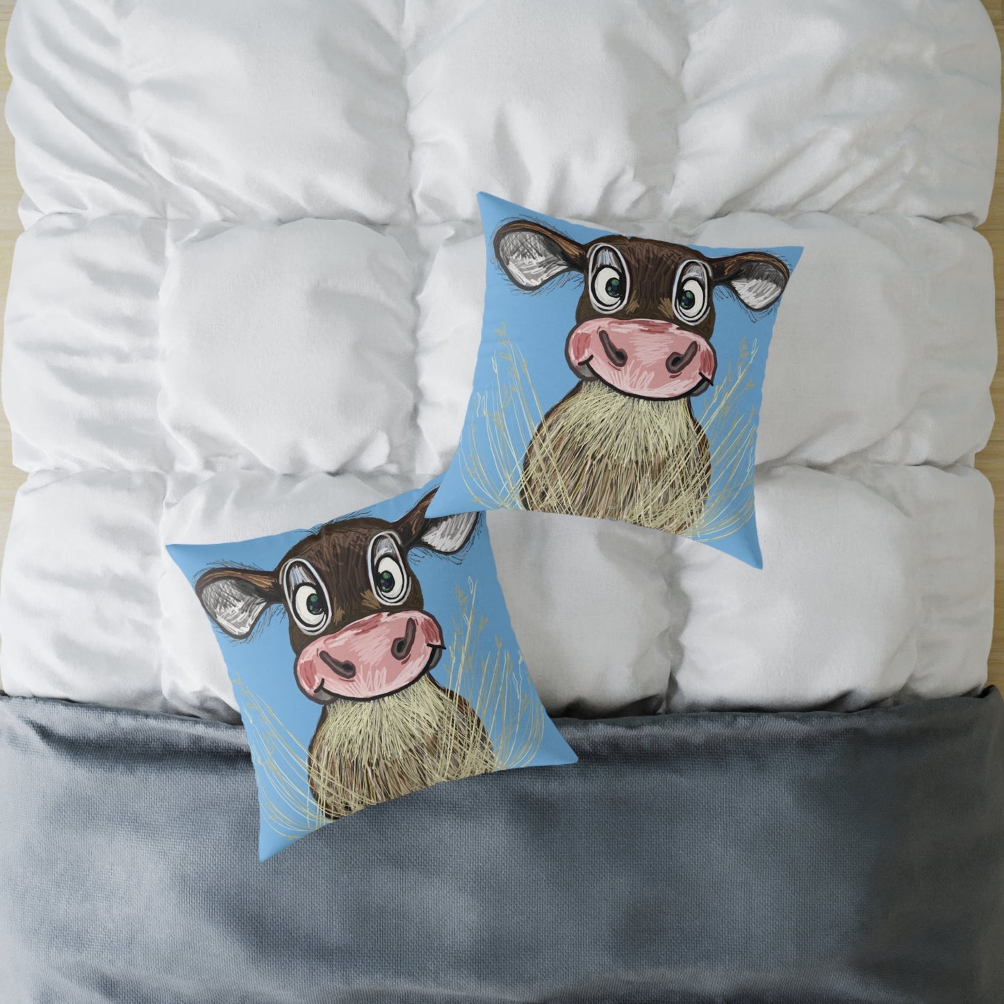 Cute Cow Square Pillow, Farmhouse Decor Home Accent - Blue Cava