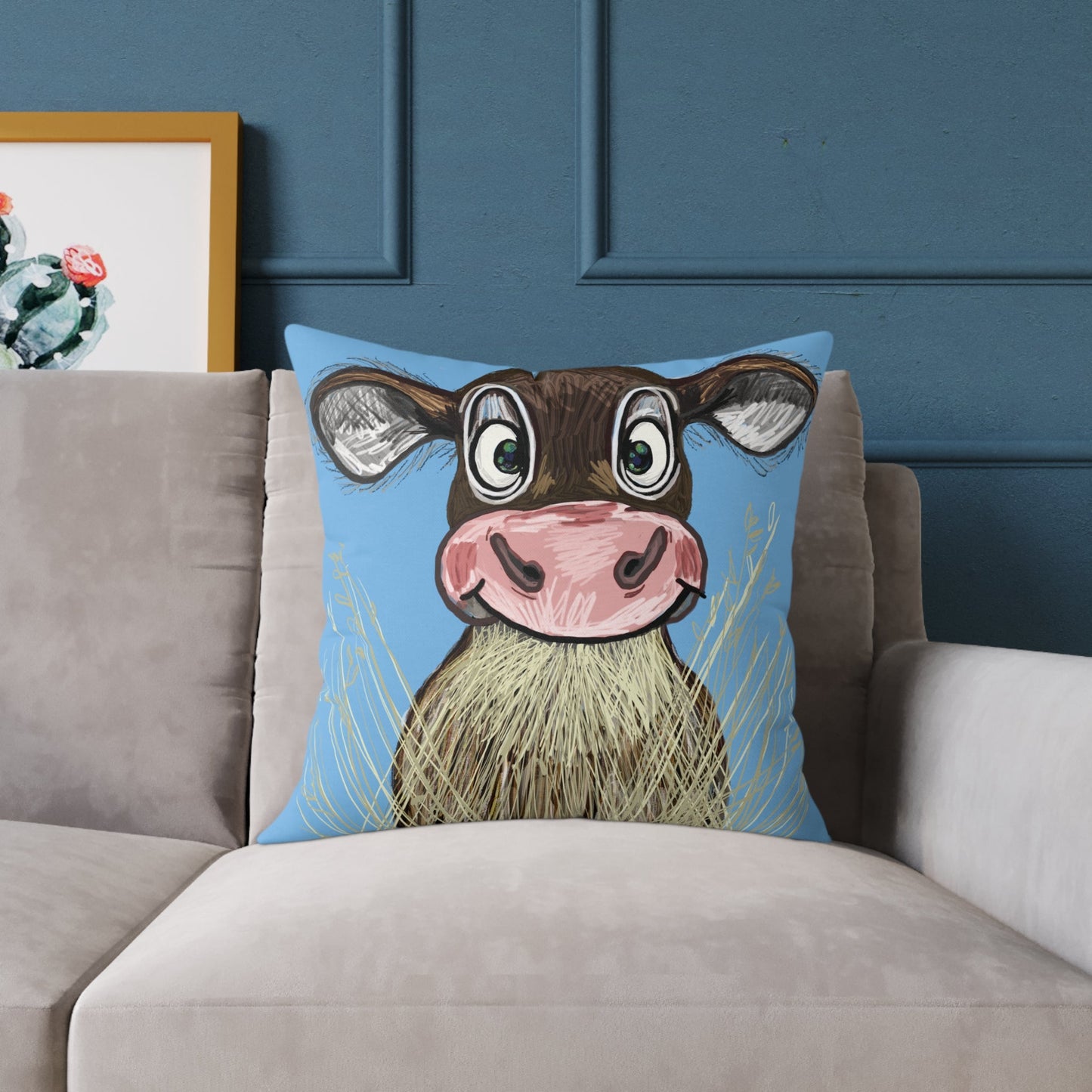 Cute Cow Square Pillow, Farmhouse Decor Home Accent - Blue Cava