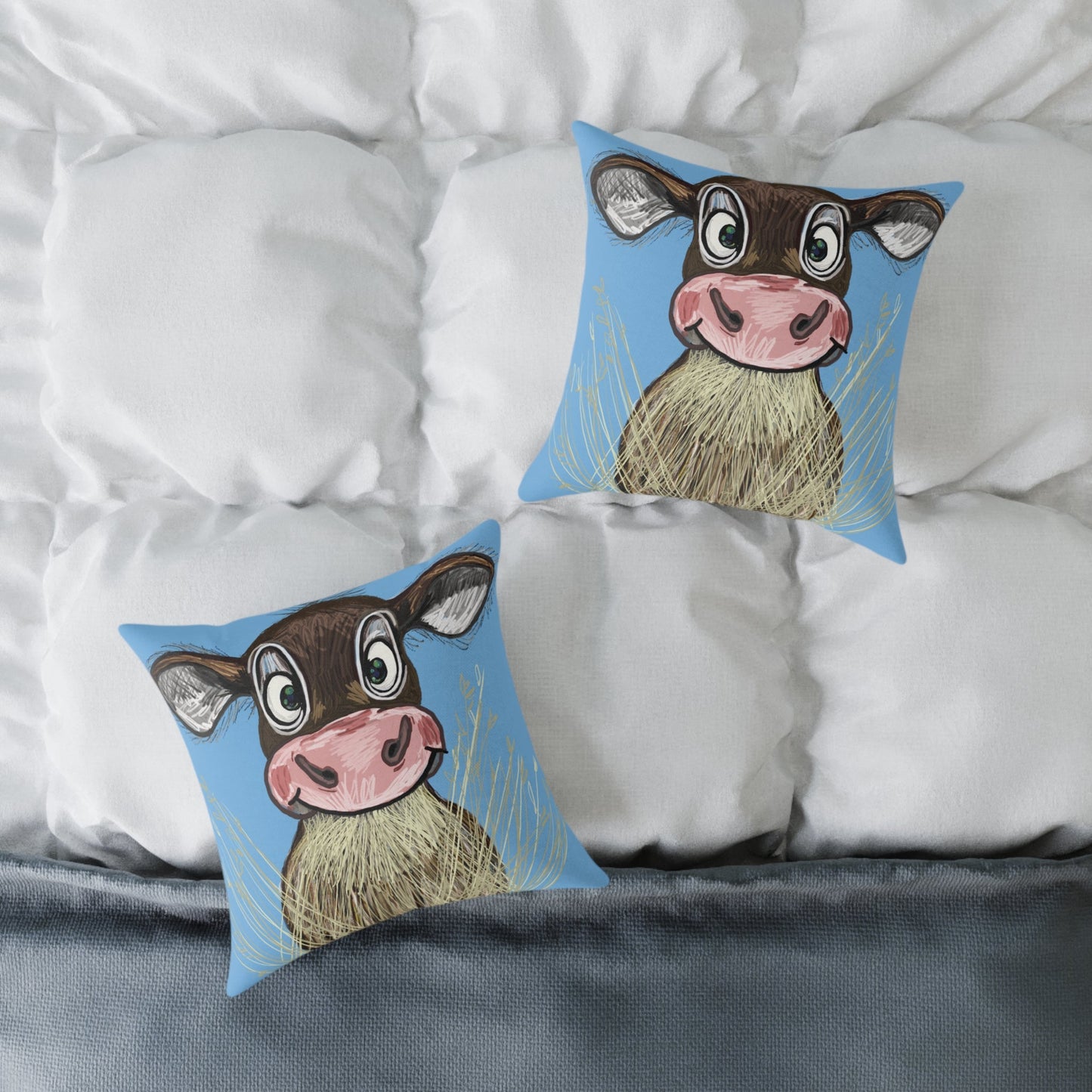 Cute Cow Square Pillow, Farmhouse Decor Home Accent - Blue Cava