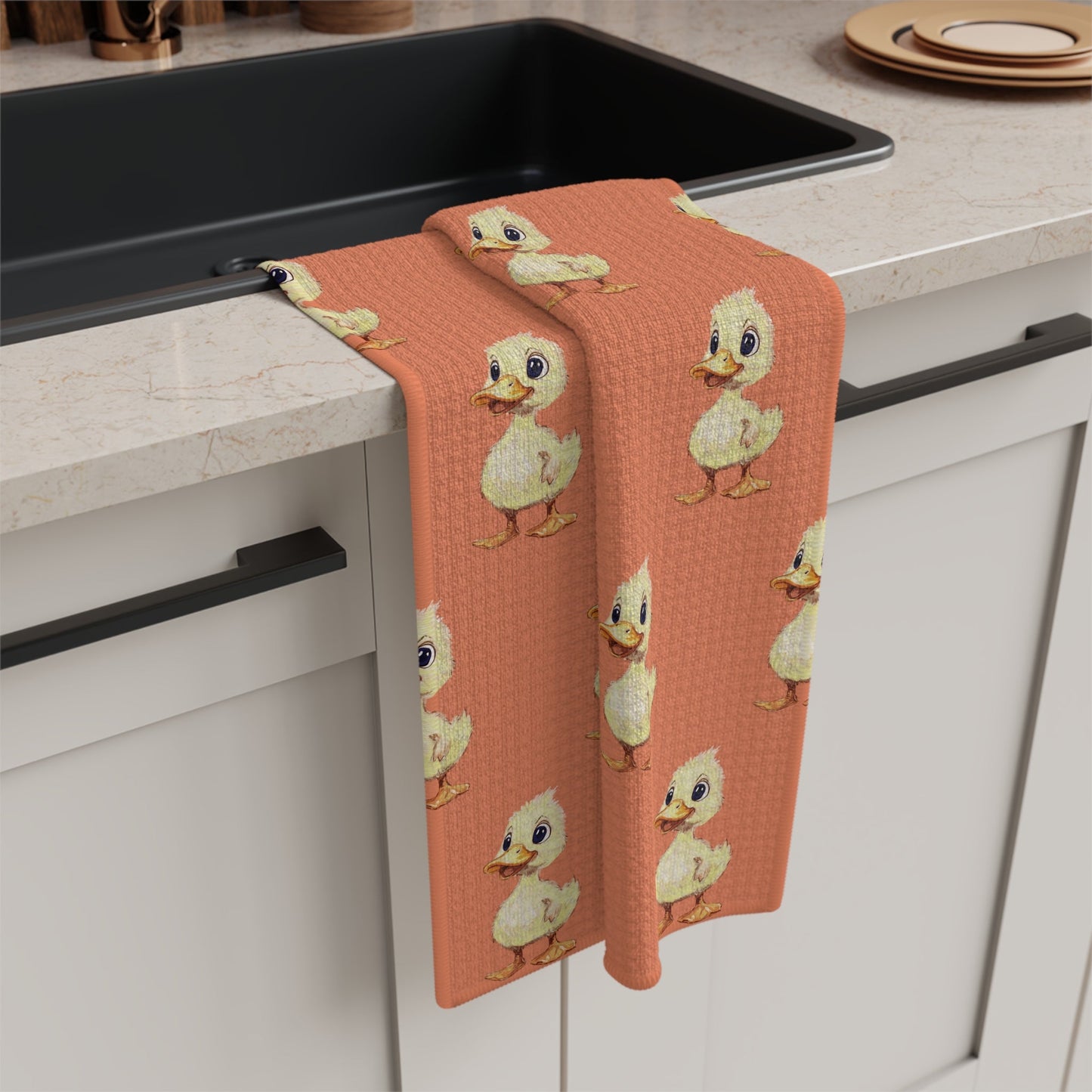 Cute Duckling Microfiber Waffle Towel - Blue Cava