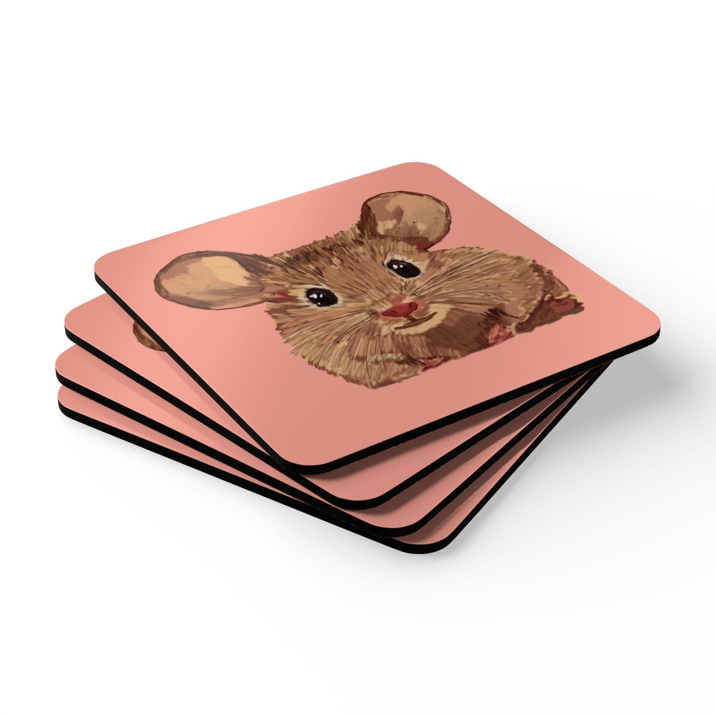 Cute Mouse Corkwood Coaster Set - Eco - Friendly Coasters - Blue Cava