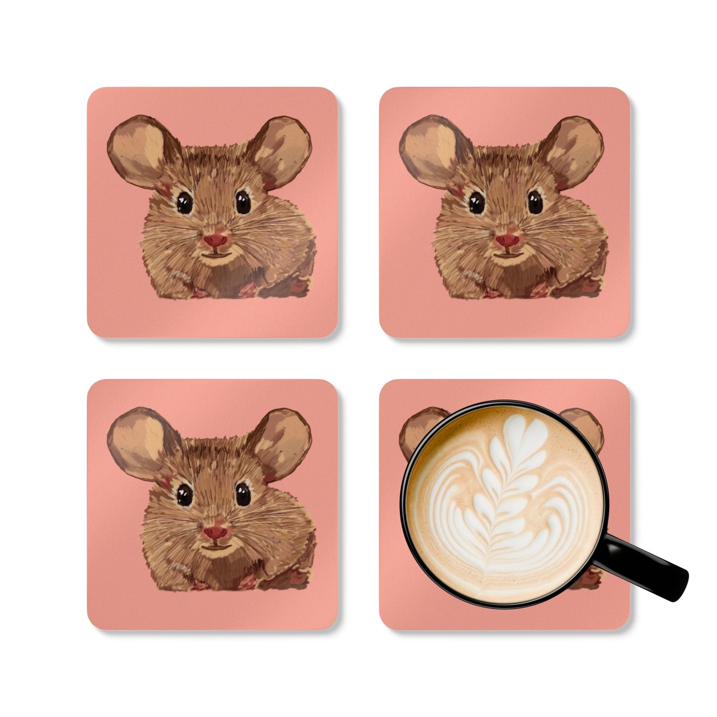Cute Mouse Corkwood Coaster Set - Eco - Friendly Coasters - Blue Cava