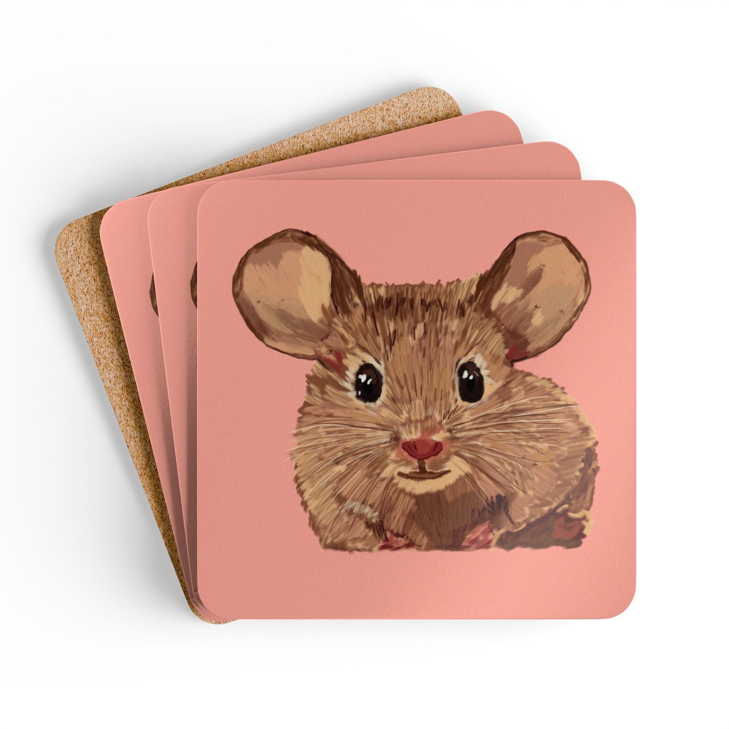 Cute Mouse Corkwood Coaster Set - Eco - Friendly Coasters - Blue Cava