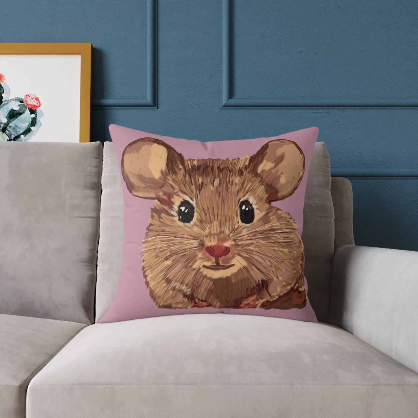 Cute Mouse Square Pillow | Adorable Animal Decor, 16”, 18”, 20” 24” 26” - Blue Cava