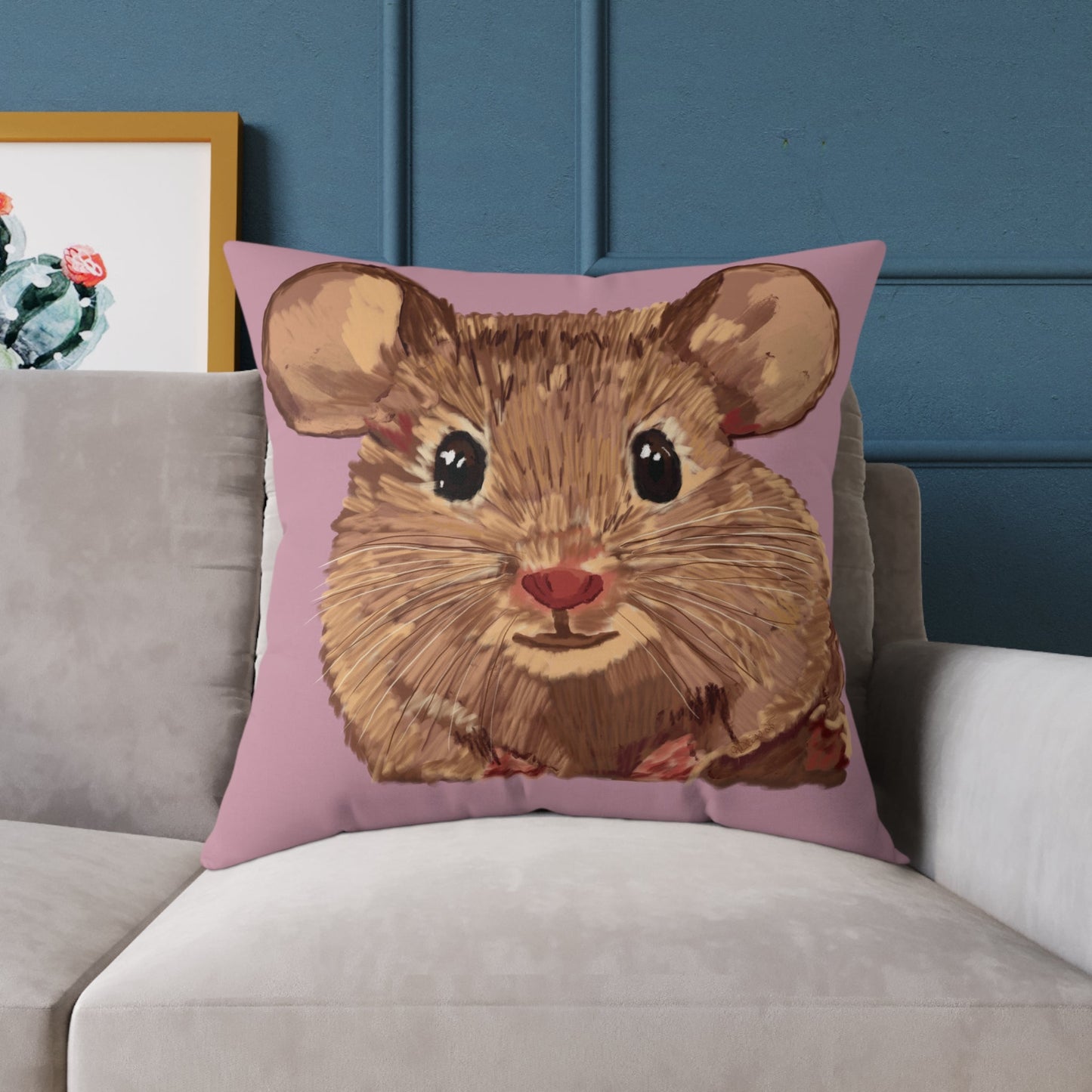 Cute Mouse Square Pillow | Adorable Animal Decor, 16”, 18”, 20” 24” 26” - Blue Cava