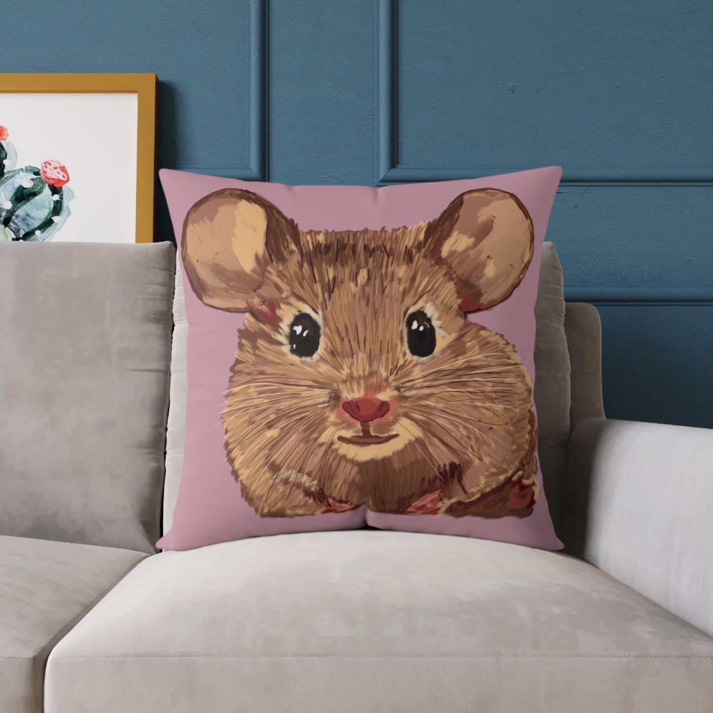 Cute Mouse Square Pillow | Adorable Animal Decor, 16”, 18”, 20” 24” 26” - Blue Cava