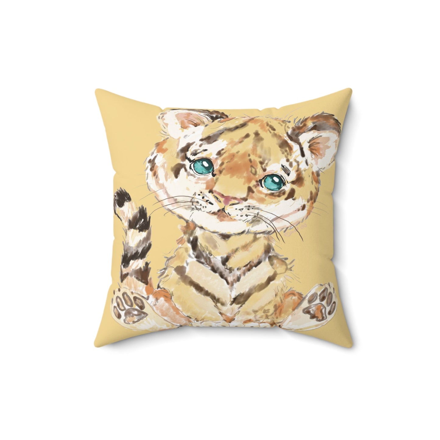 Cute Tiger Square Throw Pillow - Cozy Nursery Decorative Pillow, Kids Room Accent - Blue Cava